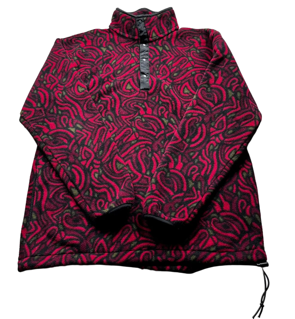 Vintage L.L.Bean Red and Black Abstract Pattern Fleece Snap-Pullover