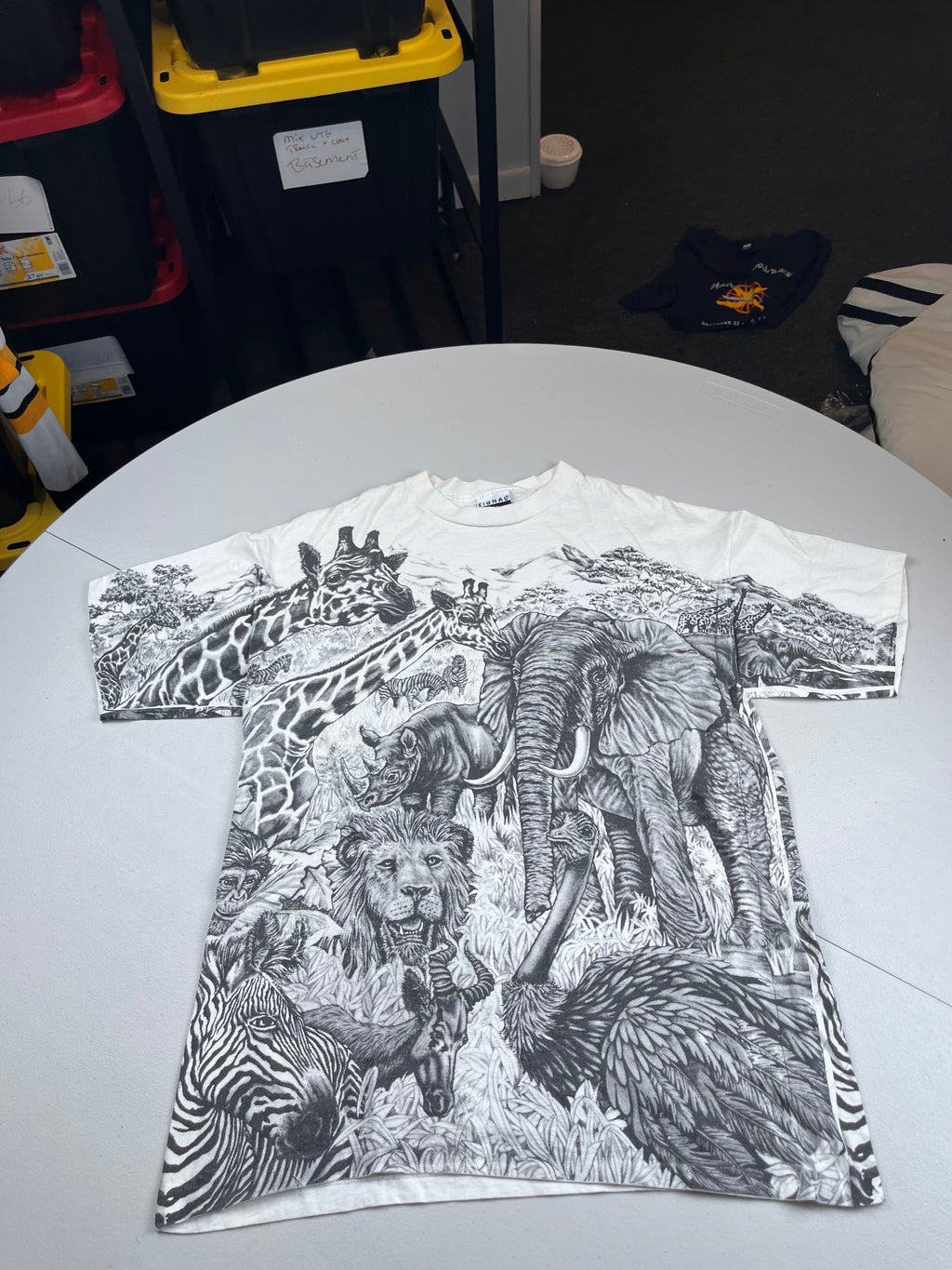 Vintage 90s Liquid Blue Safari African Wildlife All Over Print T-Shirt