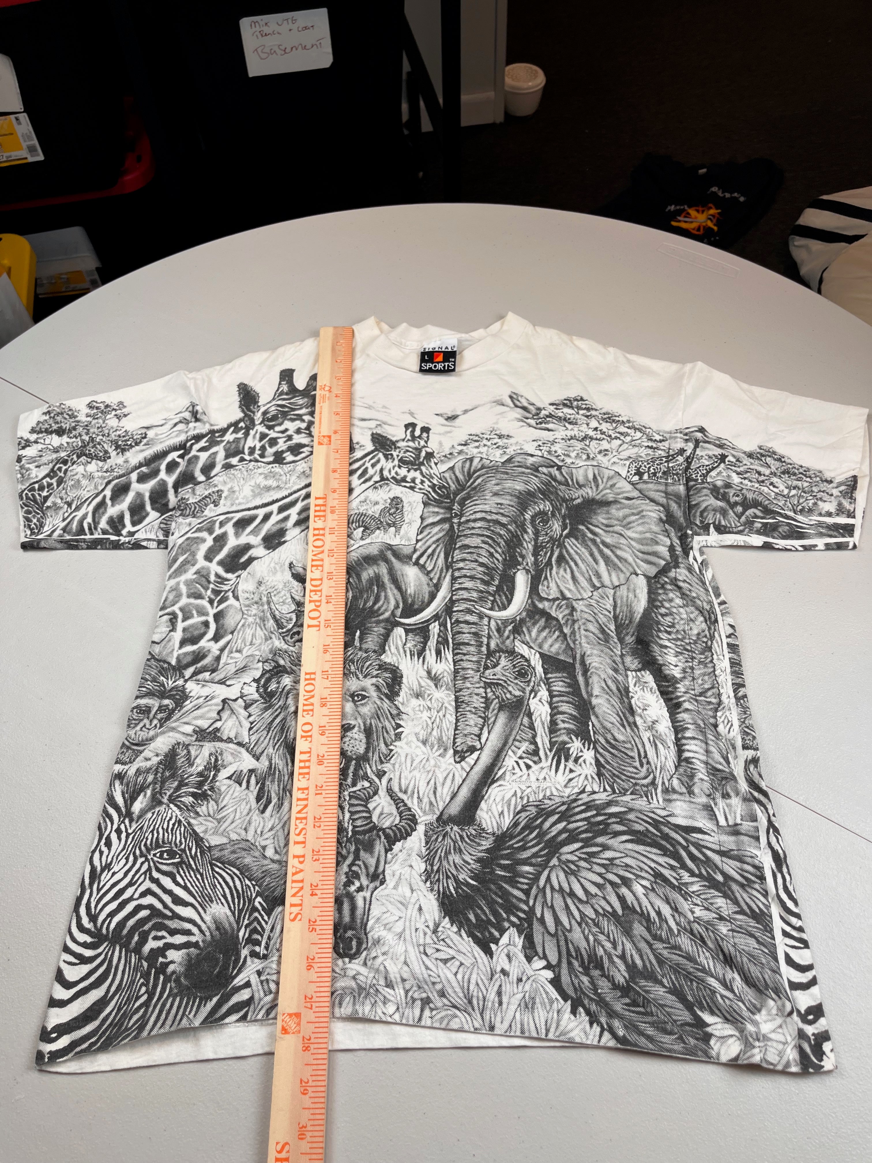 Vintage 90s Liquid Blue Safari African Wildlife All Over Print T-Shirt
