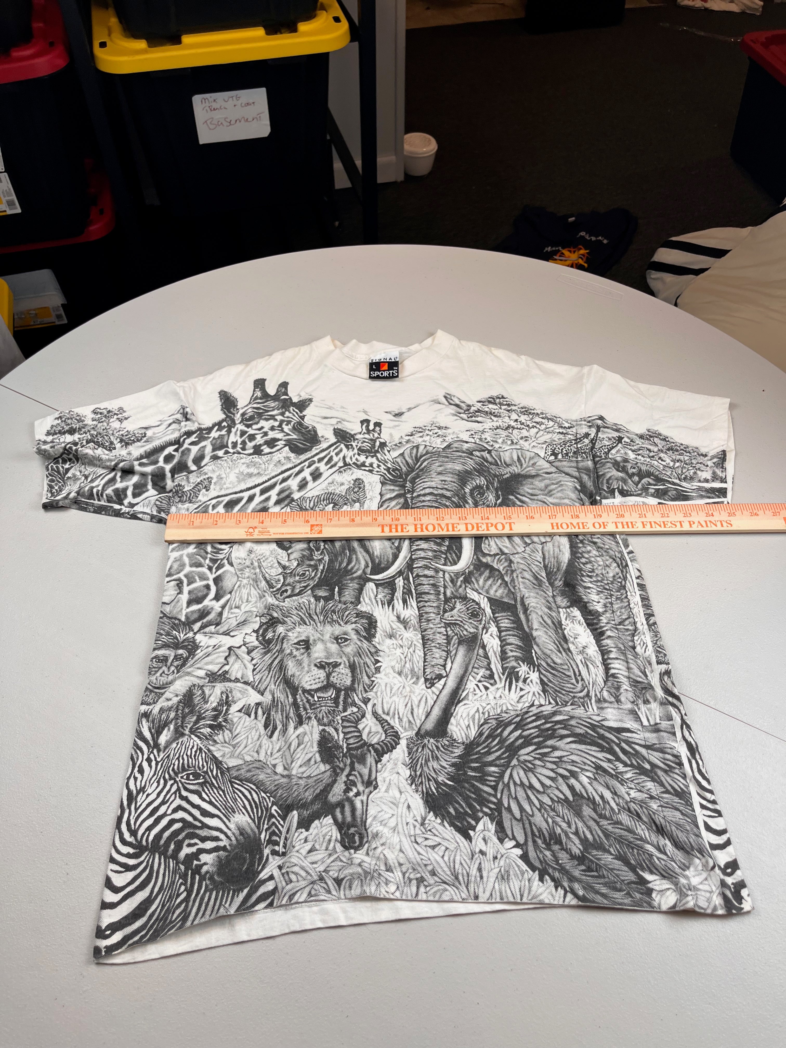 Vintage 90s Liquid Blue Safari African Wildlife All Over Print T-Shirt