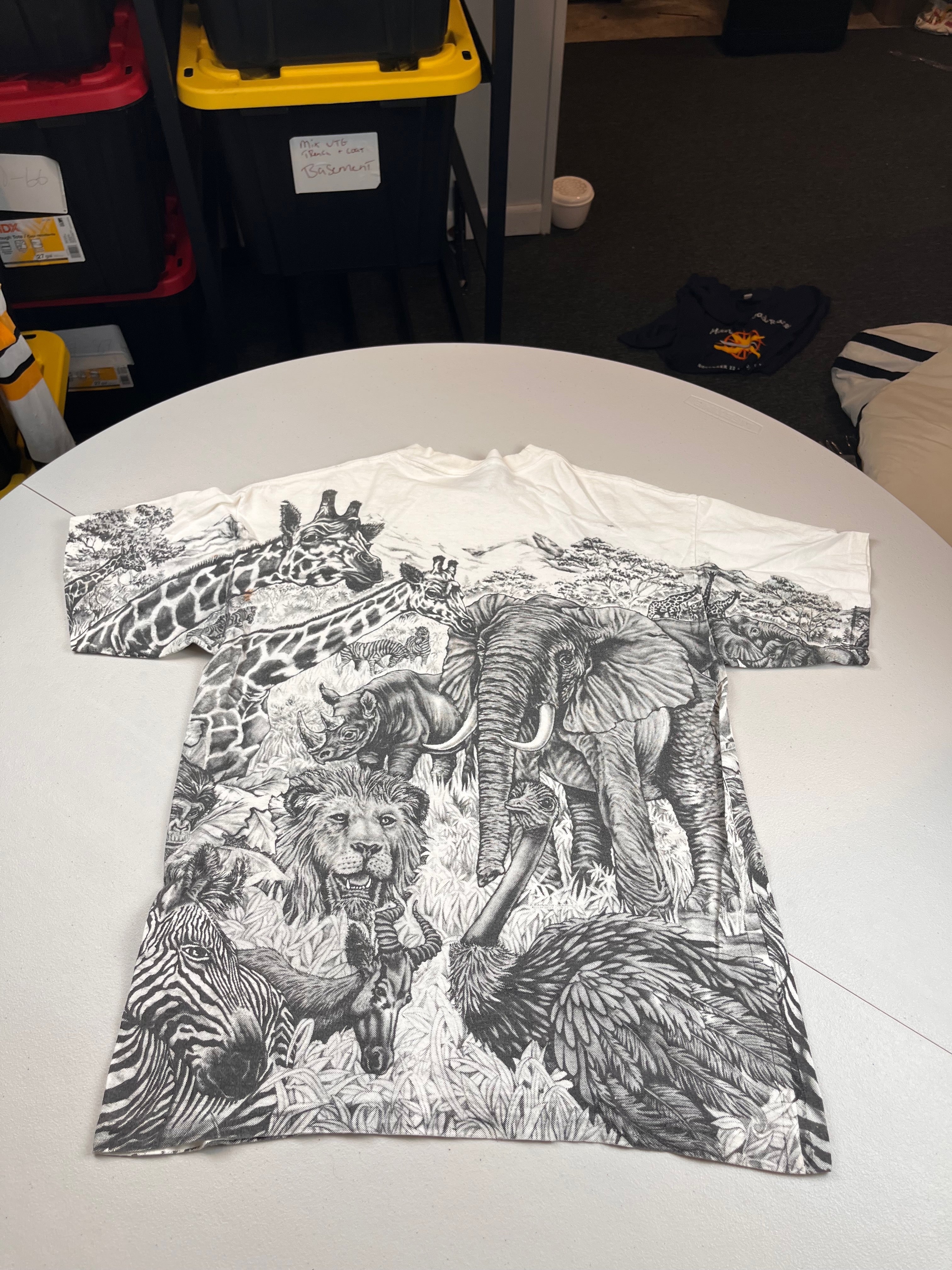 Vintage 90s Liquid Blue Safari African Wildlife All Over Print T-Shirt