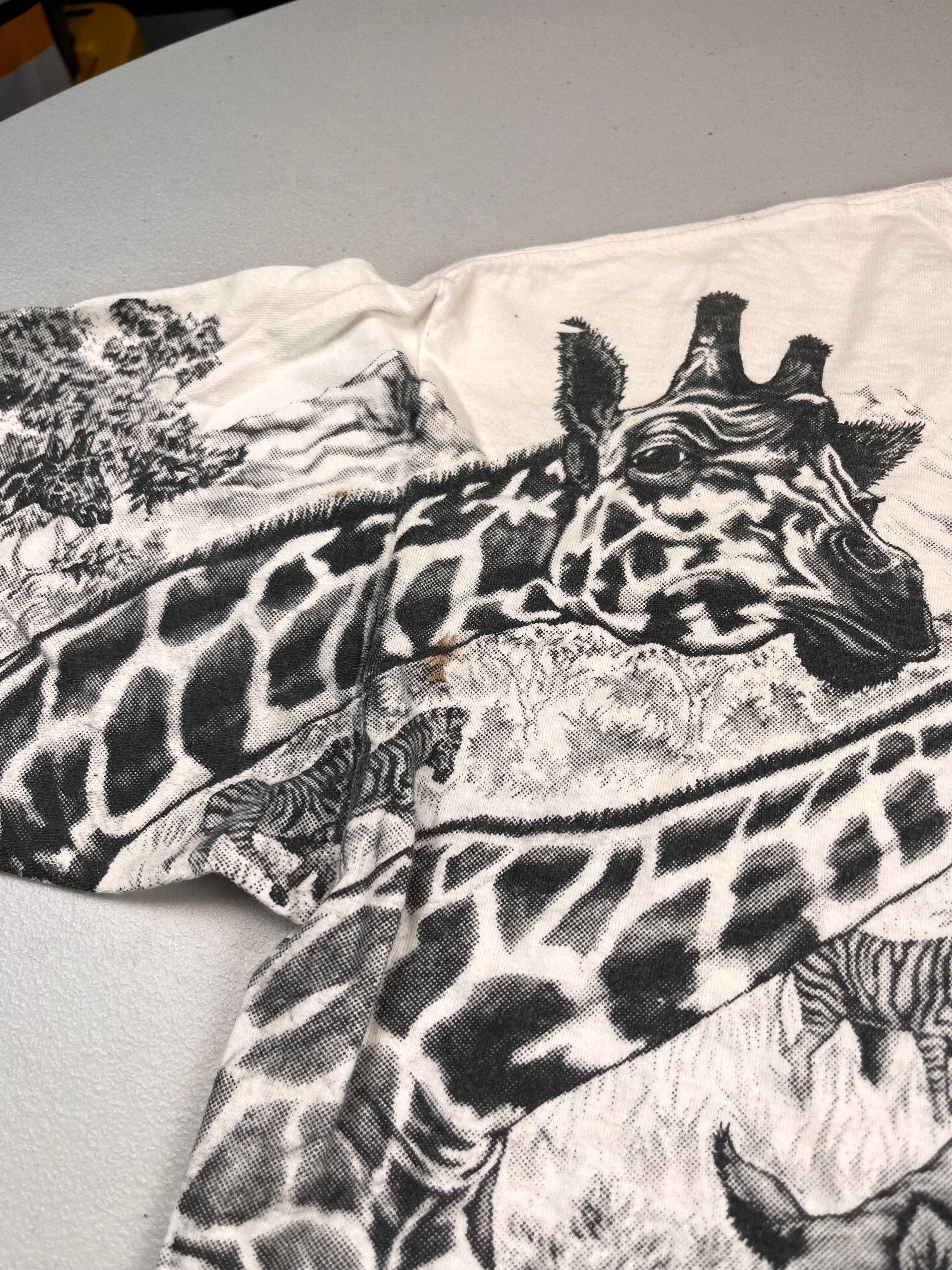 Vintage 90s Liquid Blue Safari African Wildlife All Over Print T-Shirt