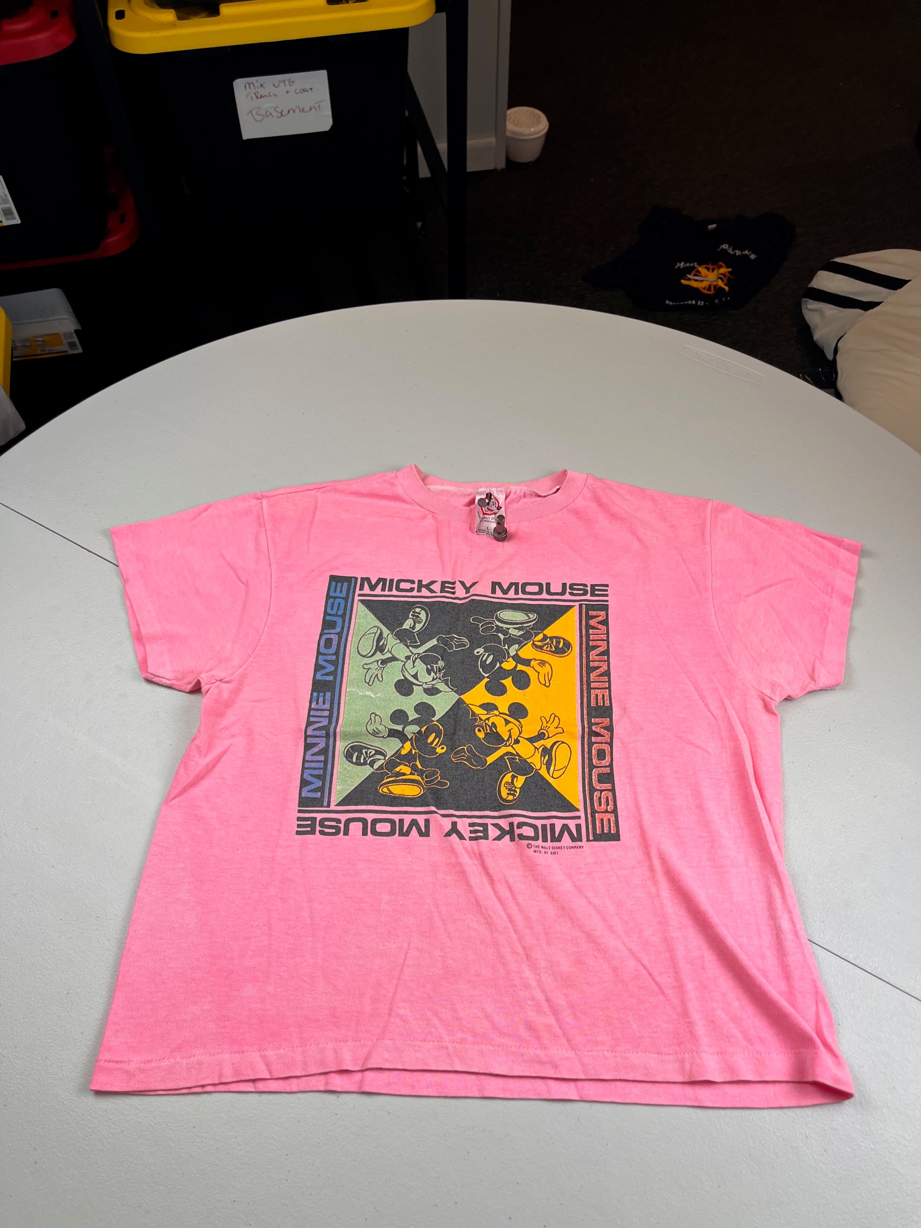 Vintage 90s Mickey & Minnie Mouse Quadrant Pink T-Shirt