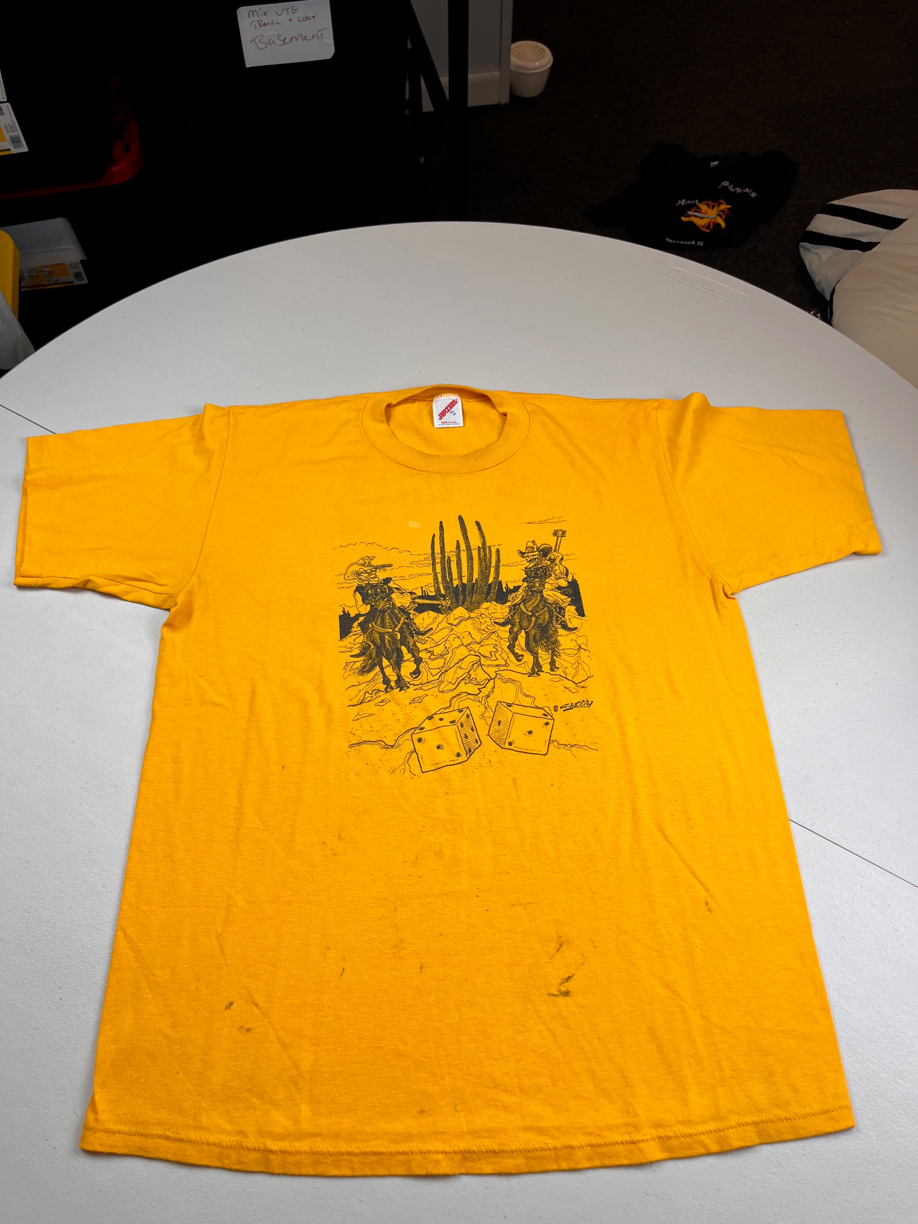 Vintage 90s Hot Tuna Pair A Dice Found Yellow Graphic T-Shirt