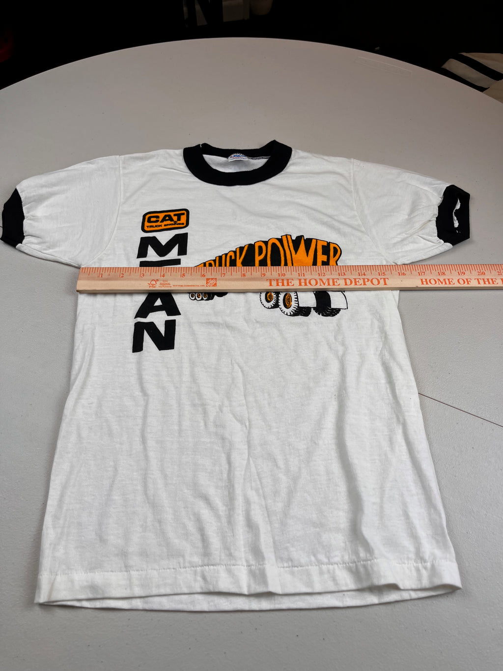Vintage CAT Mean Truck Power Ringer T-Shirt White/Black