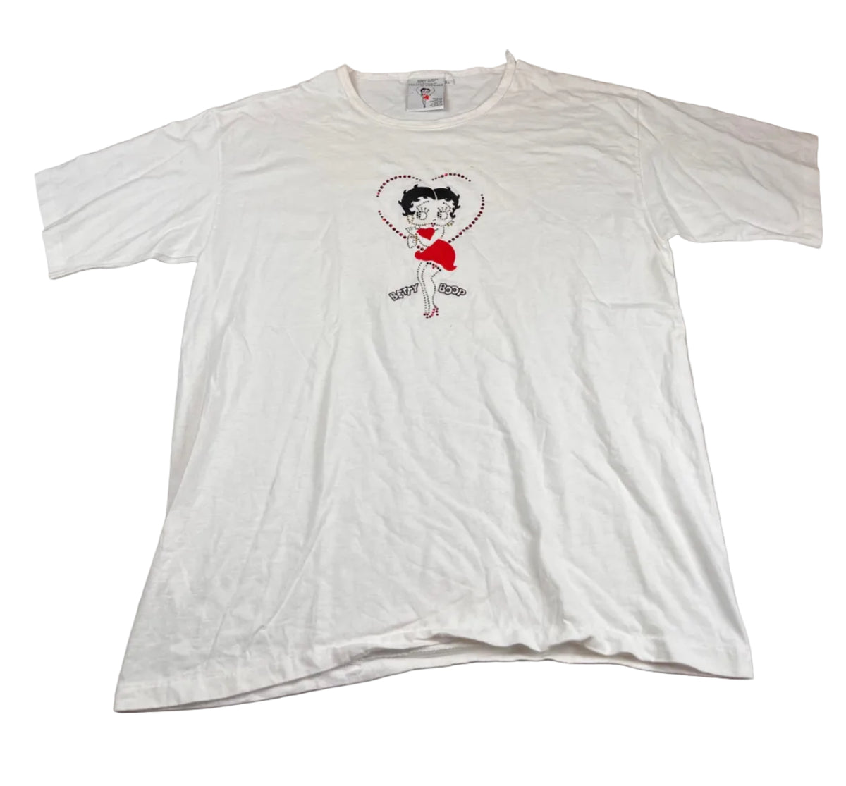 Vintage Betty Boop Red Heart Graphic T-Shirt White