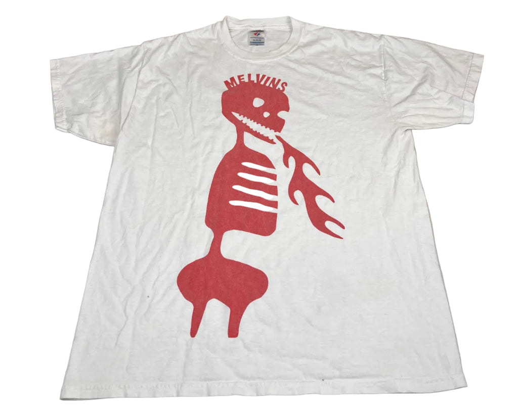 Vintage Melvins Band Skeleton Fire Graphic T-Shirt White