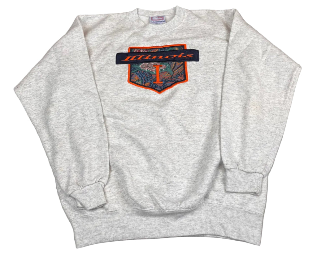 Vintage Illinois Fighting Illini Graphic Crewneck Sweatshirt Grey
