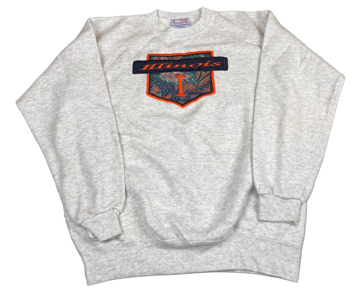 Vintage Illinois Fighting Illini Graphic Crewneck Sweatshirt Grey
