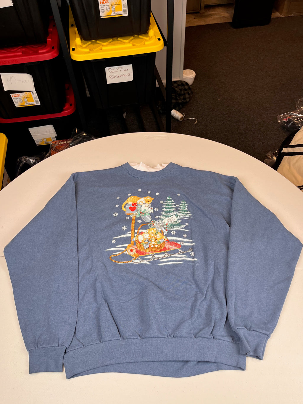 Vintage Winter Christmas Kittens Sled Graphic Layered Sweatshirt