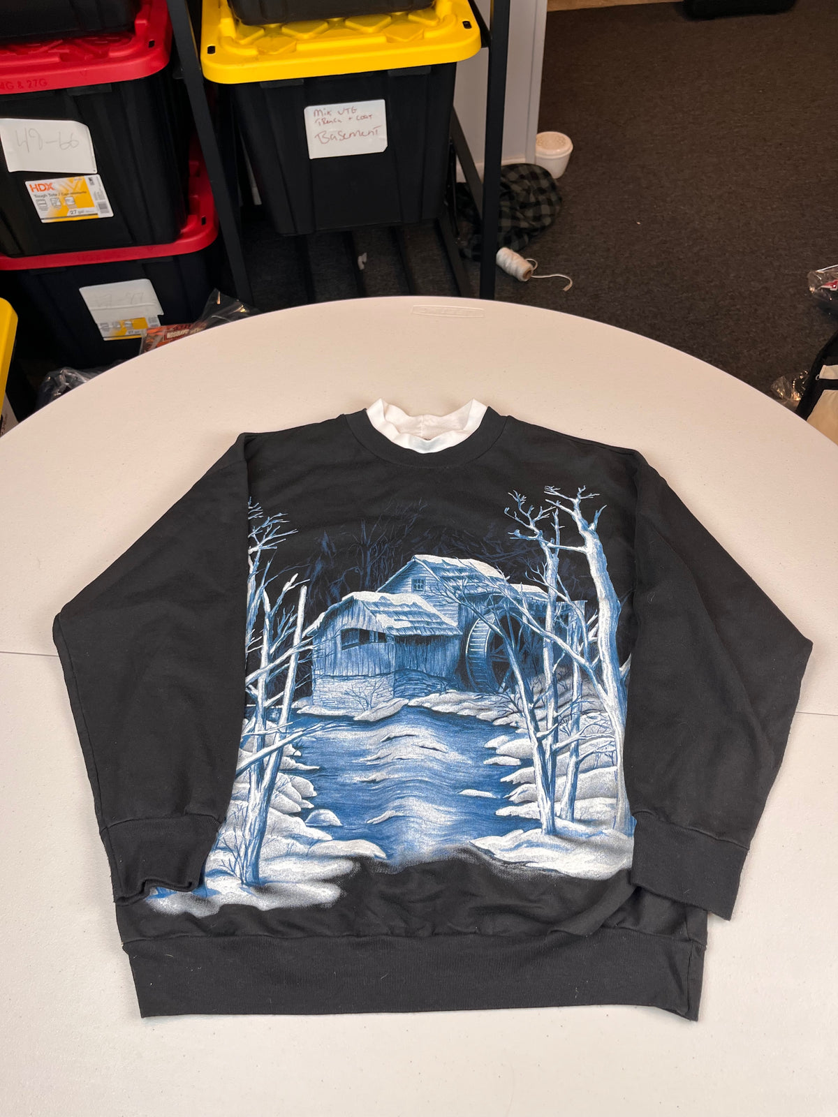 Vintage Winter Watermill Scene Sweatshirt