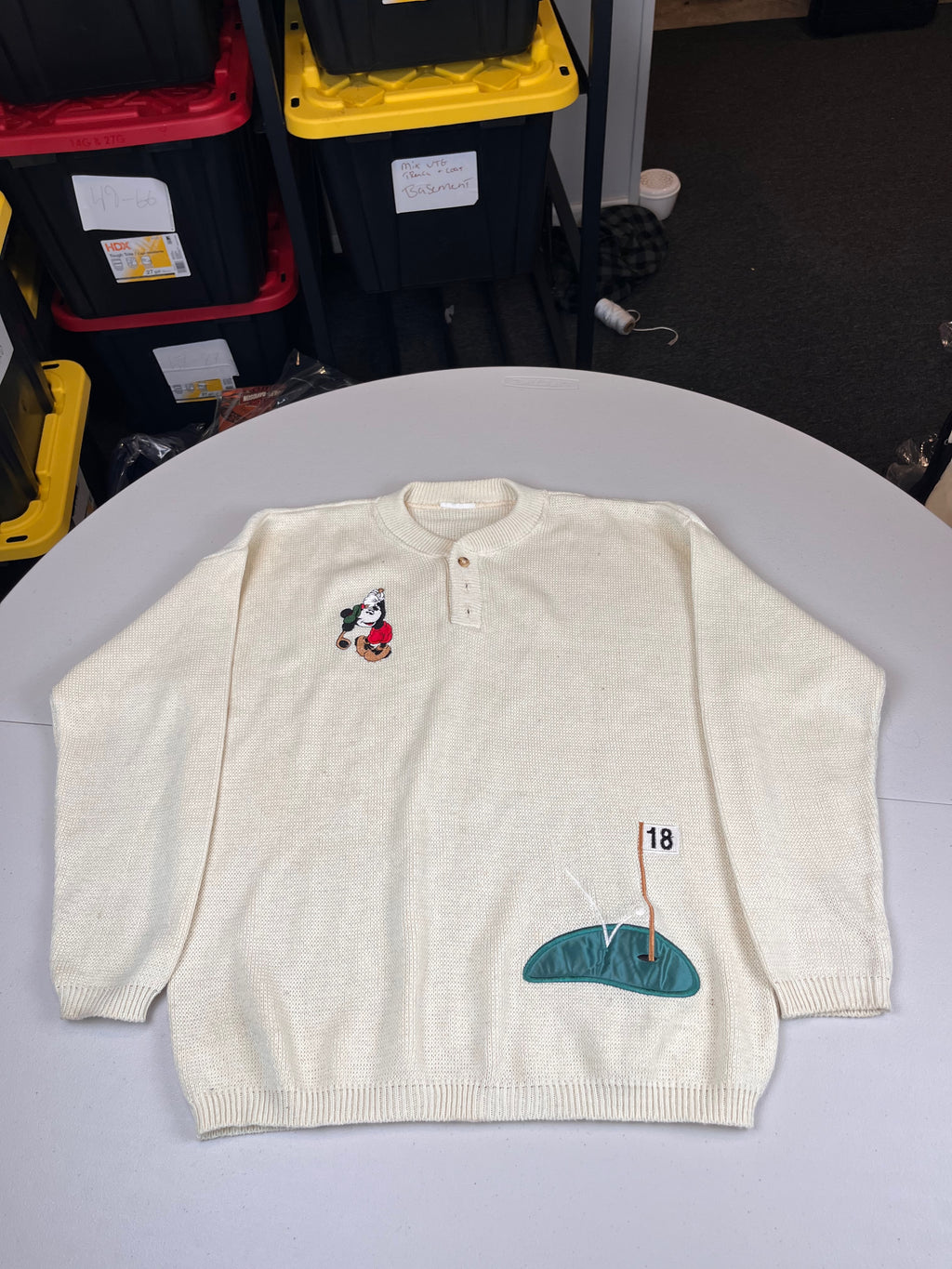Vintage Disney Mickey Mouse Golfing Henley Sweater Cream