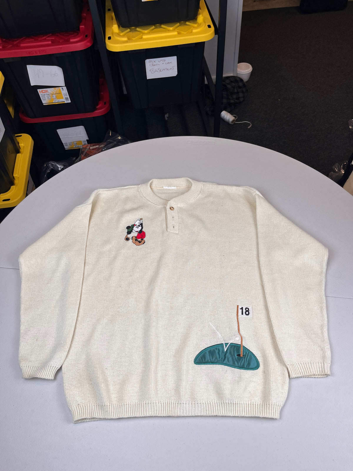Vintage Disney Mickey Mouse Golfing Henley Sweater Cream