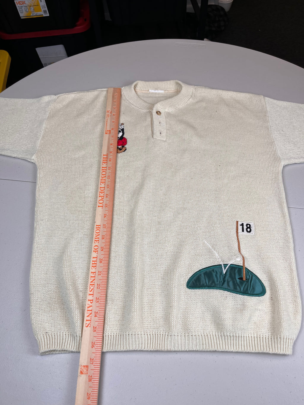Vintage Disney Mickey Mouse Golfing Henley Sweater Cream
