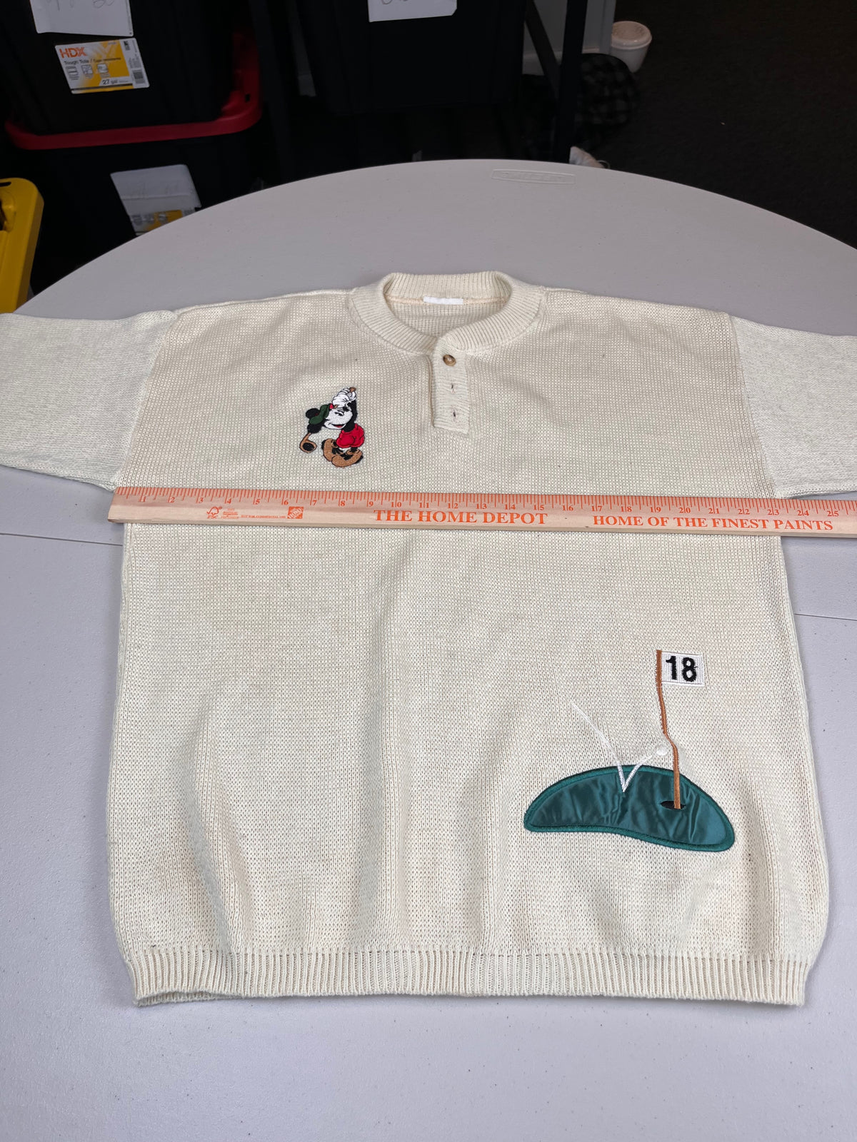 Vintage Disney Mickey Mouse Golfing Henley Sweater Cream