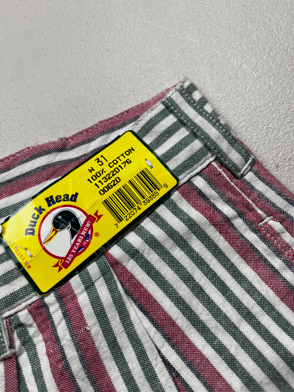Vintage 90s Duck Head Green and Pink Striped Seersucker Shorts