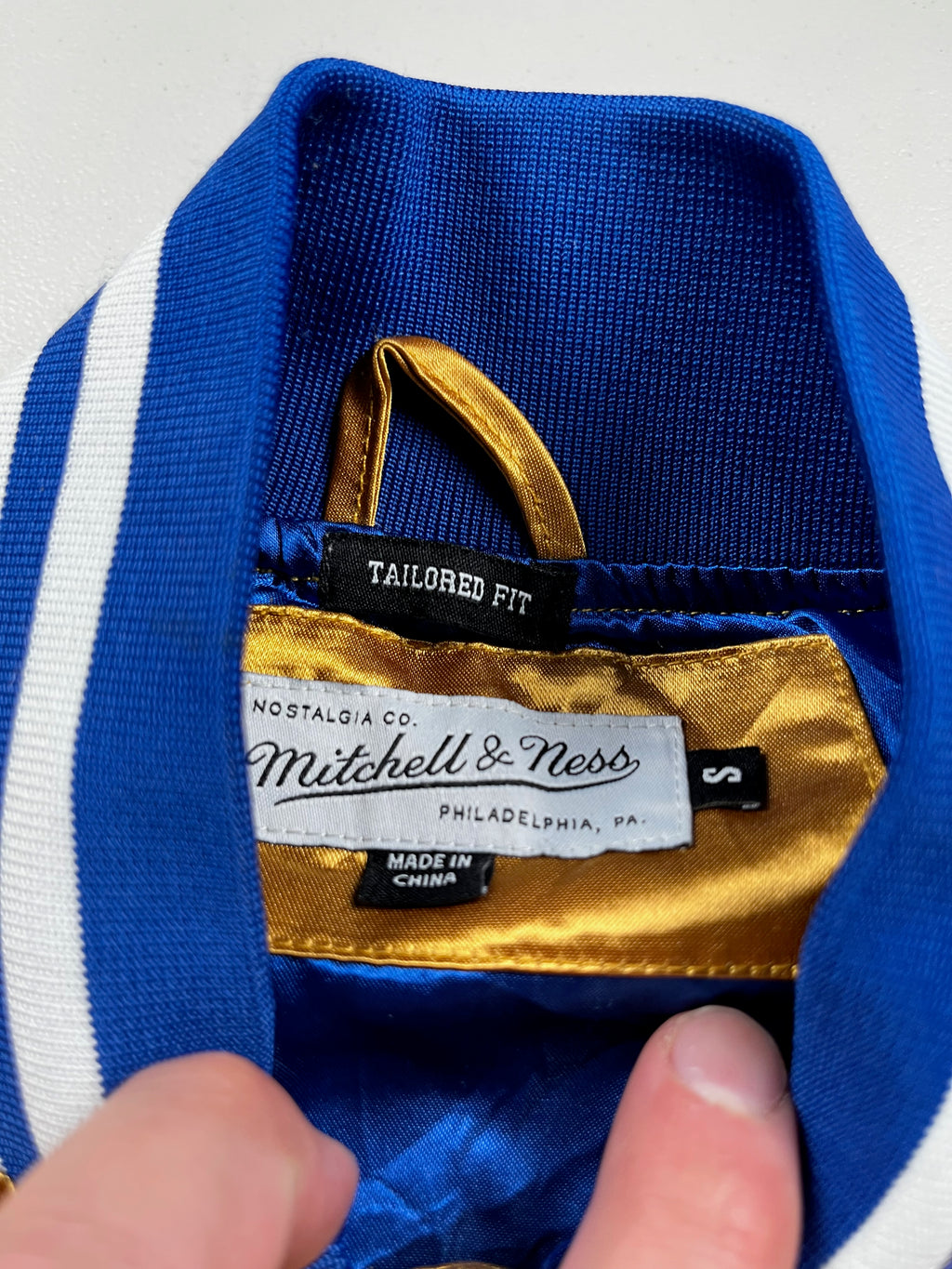 Mitchell & Ness x Timberland Gold Satin Varsity-Style Jacket