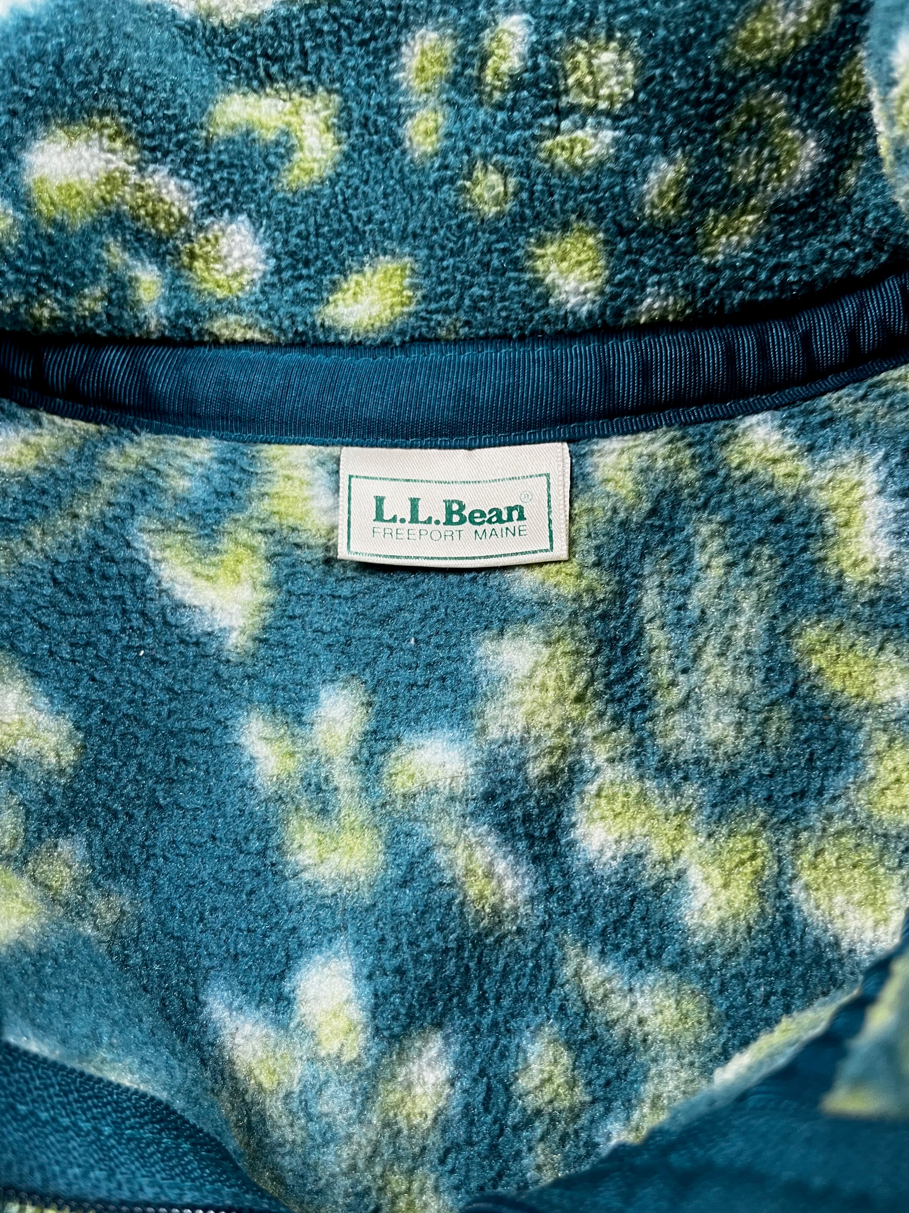 L.L.Bean Blue-Green Floral Print Fleece Zip-Up Jacket