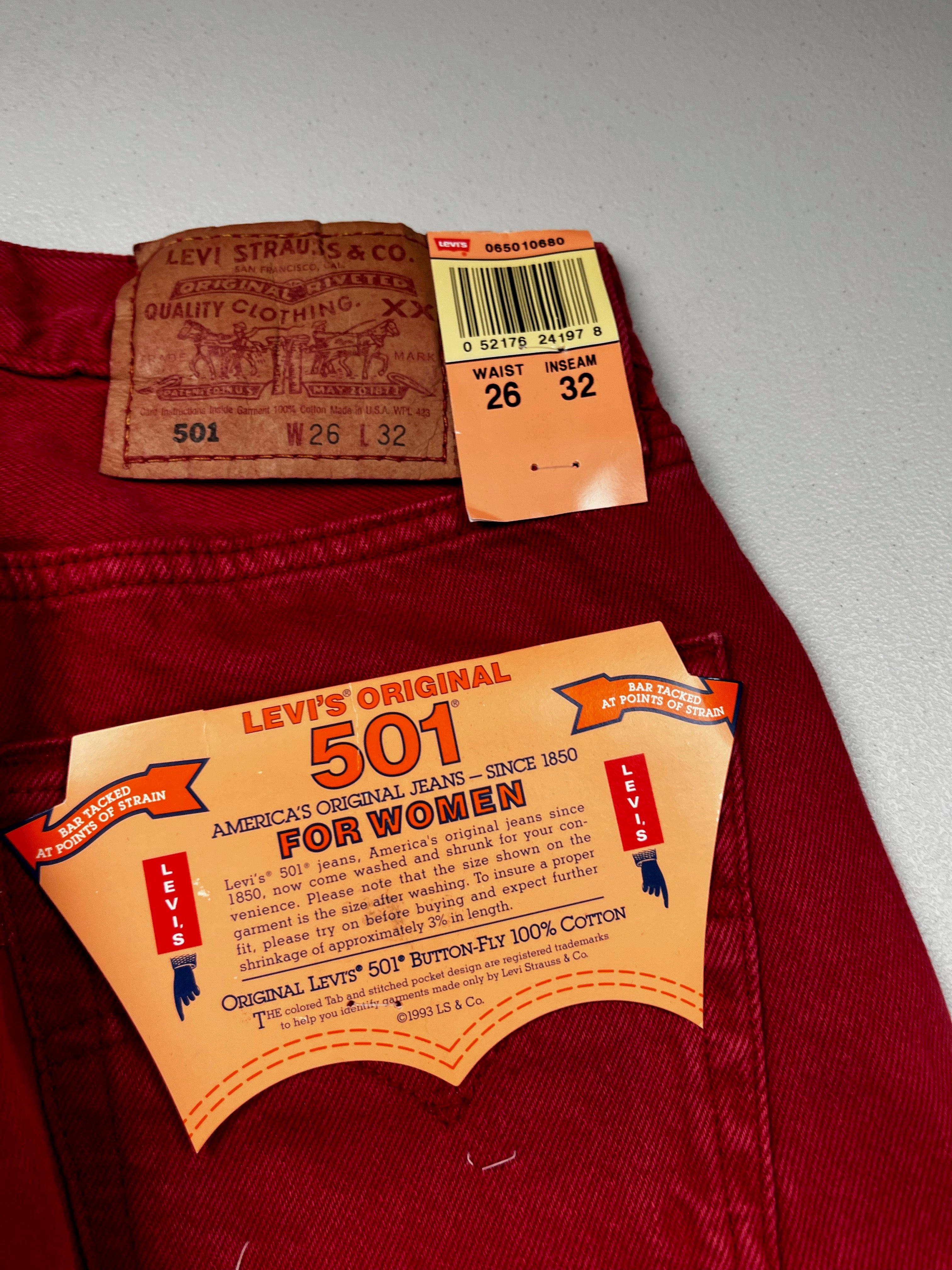 Deadstock Vintage Red Levi's 501 Jeans