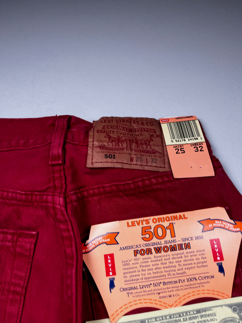 Deadstock Vintage Red Levi's 501 Jeans
