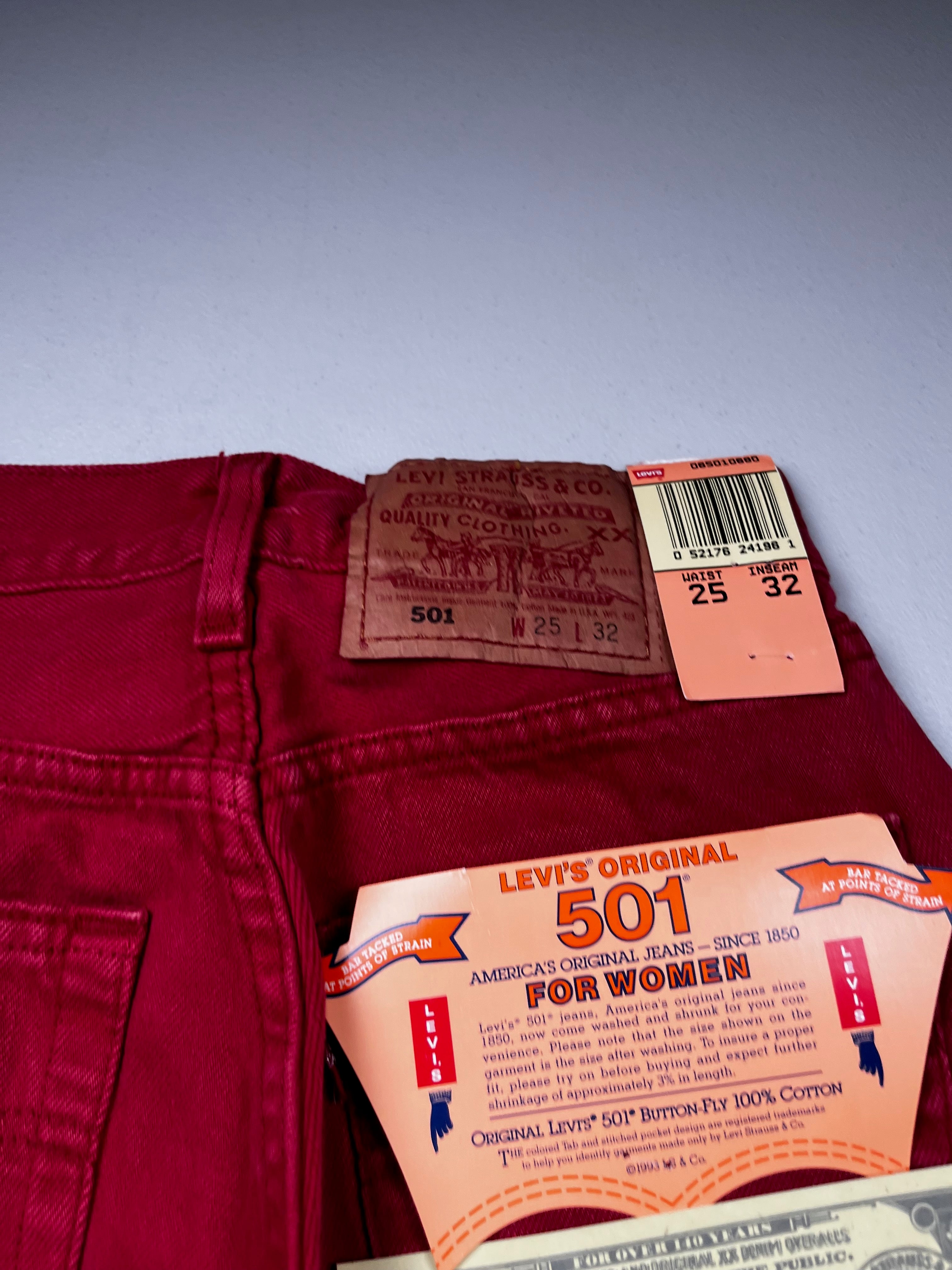 Deadstock Vintage Red Levi's 501 Jeans