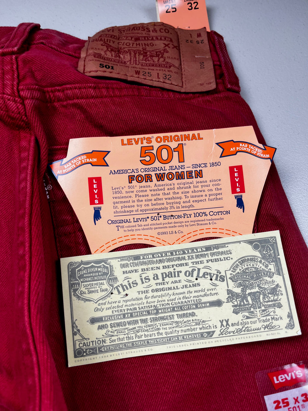 Deadstock Vintage Red Levi's 501 Jeans