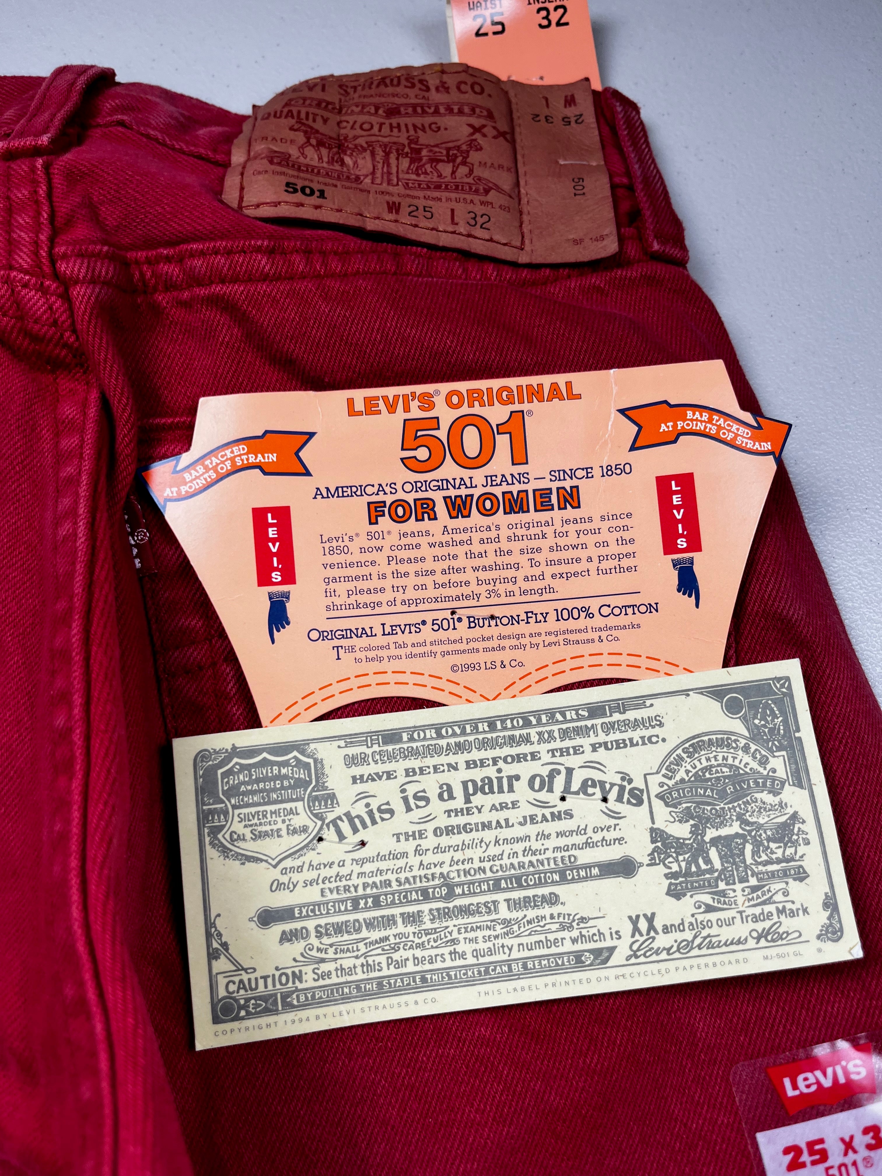 Deadstock Vintage Red Levi's 501 Jeans