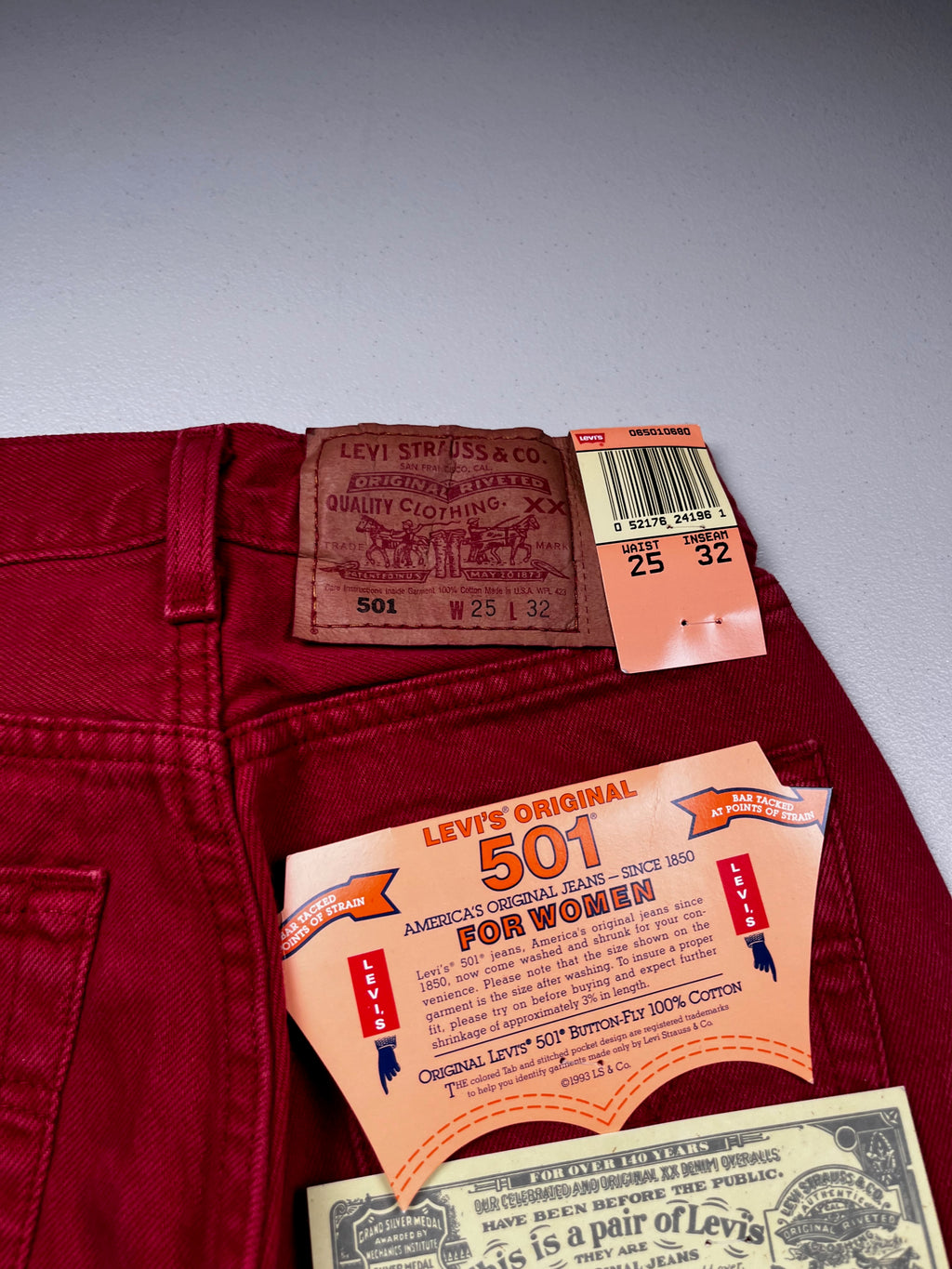 Deadstock Vintage Red Levi's 501 Jeans