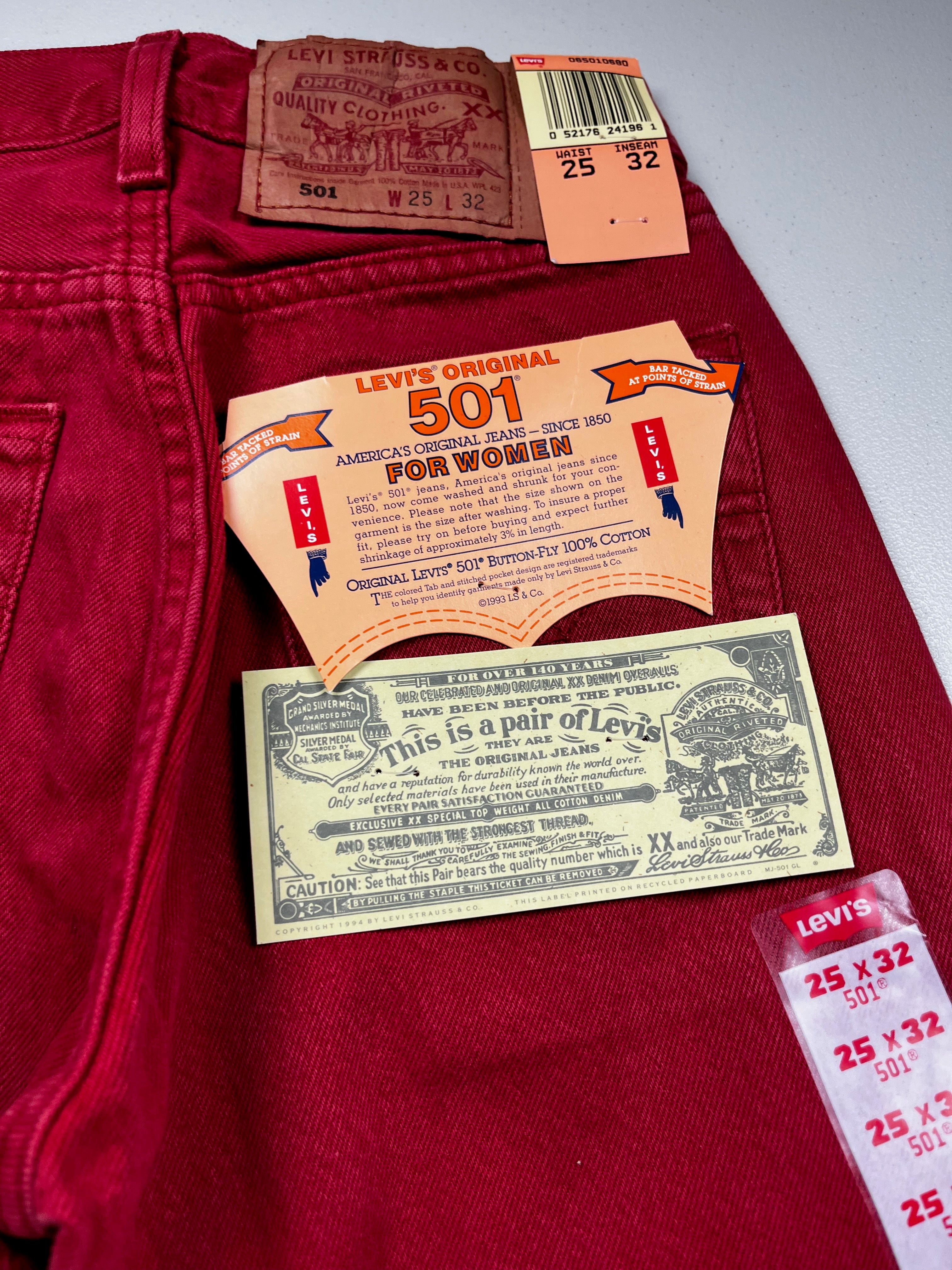 Deadstock Vintage Red Levi's 501 Jeans
