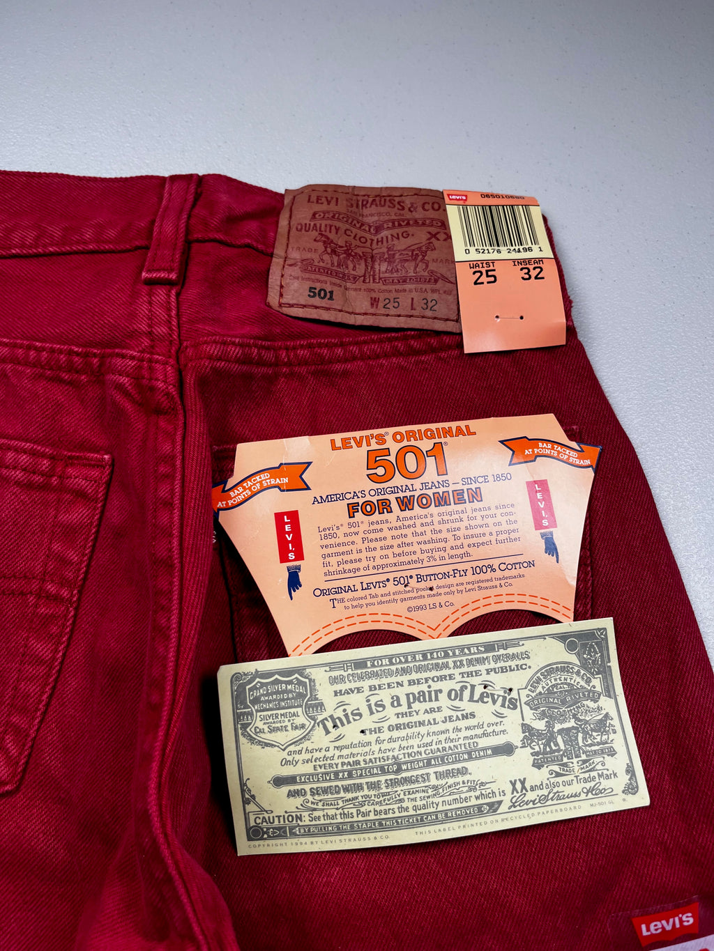 Deadstock Vintage Red Levi's 501 Jeans