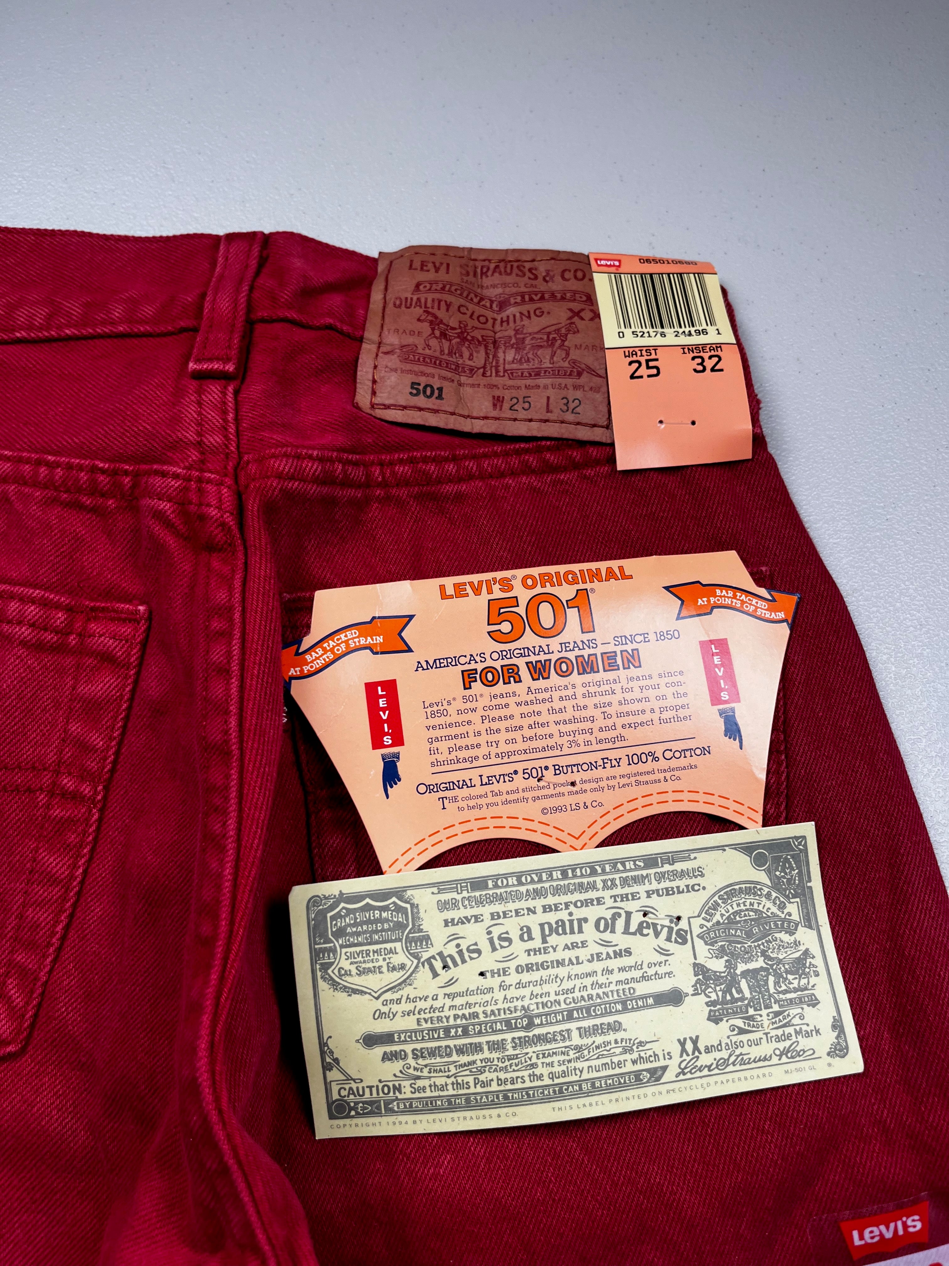 Deadstock Vintage Red Levi's 501 Jeans
