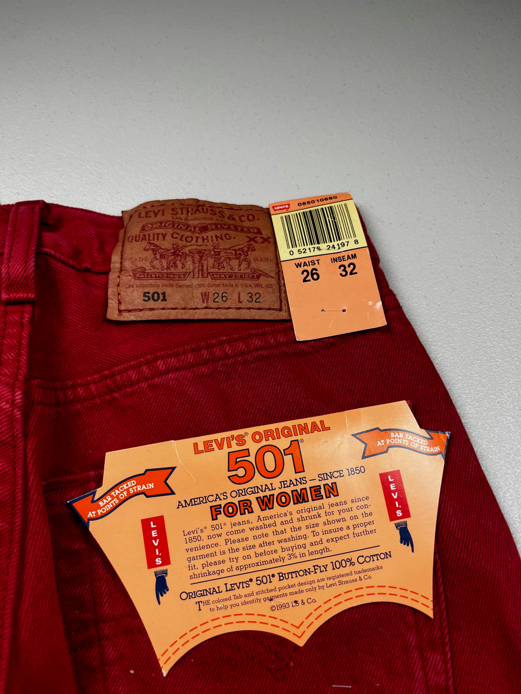 Deadstock Vintage Red Levi's 501 Jeans
