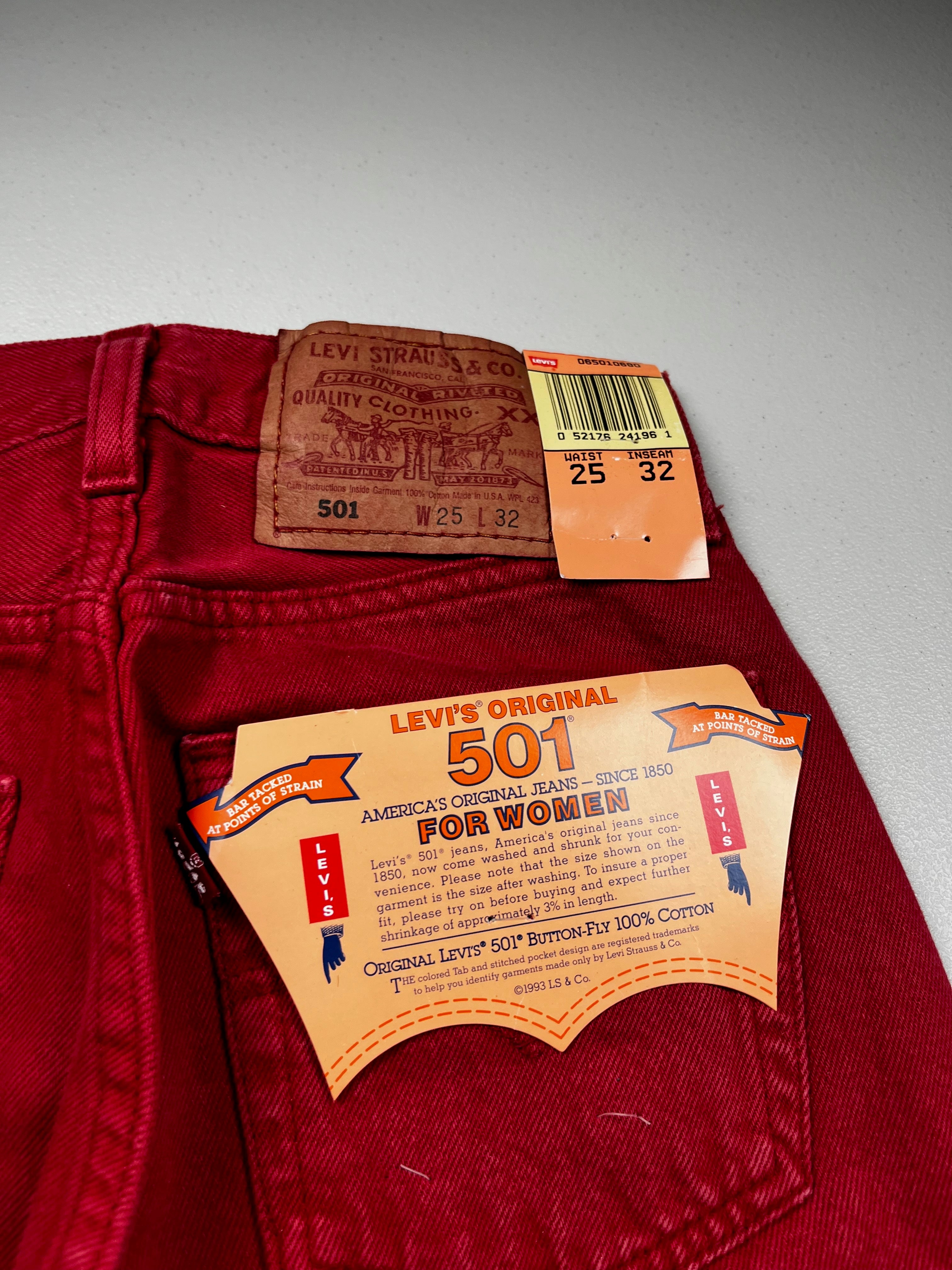 Deadstock Vintage Red Levi's 501 Jeans