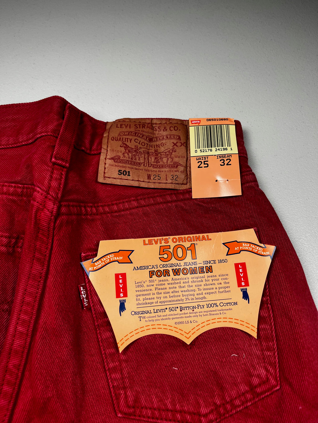 Deadstock Vintage Red Levi's 501 Jeans