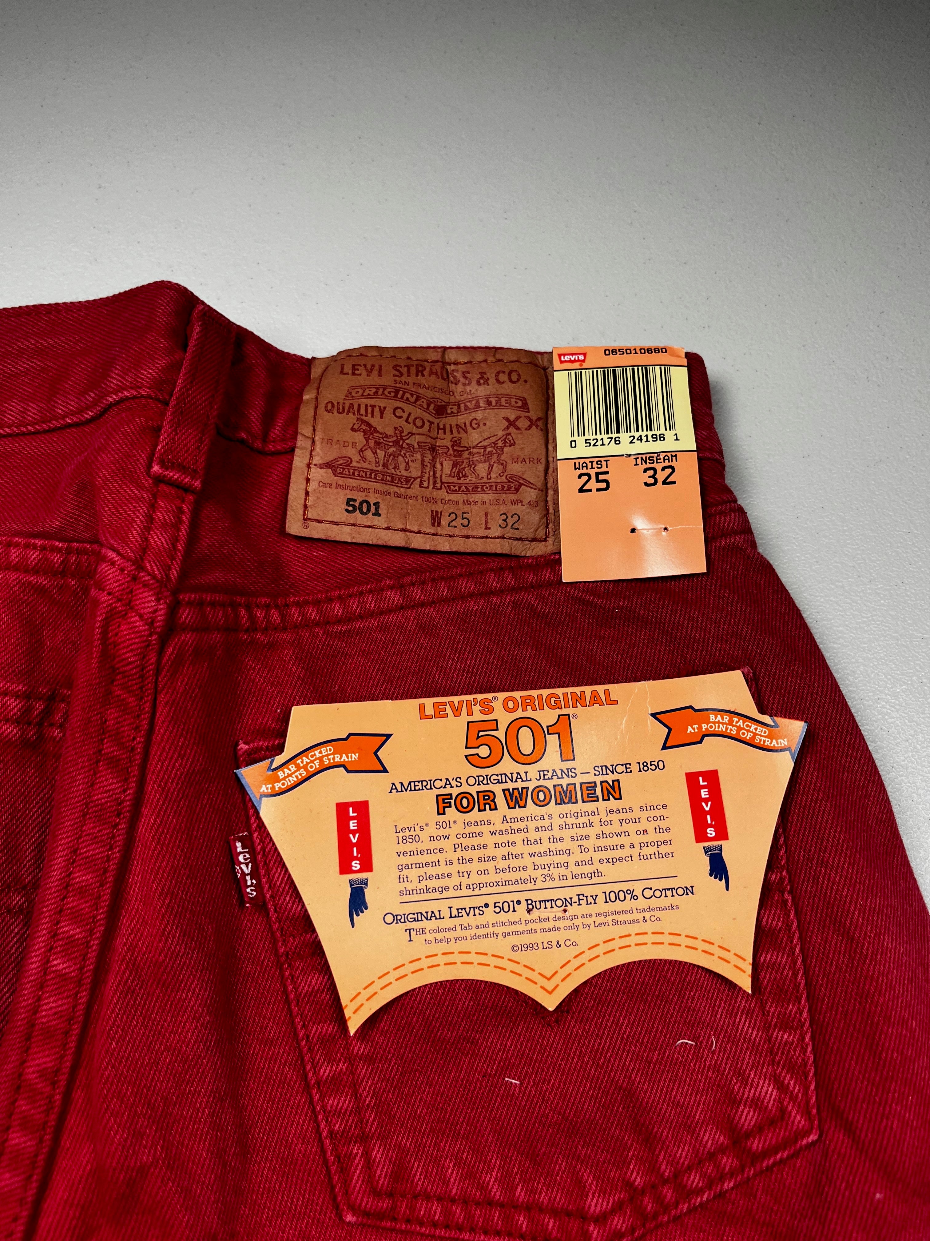 Deadstock Vintage Red Levi's 501 Jeans