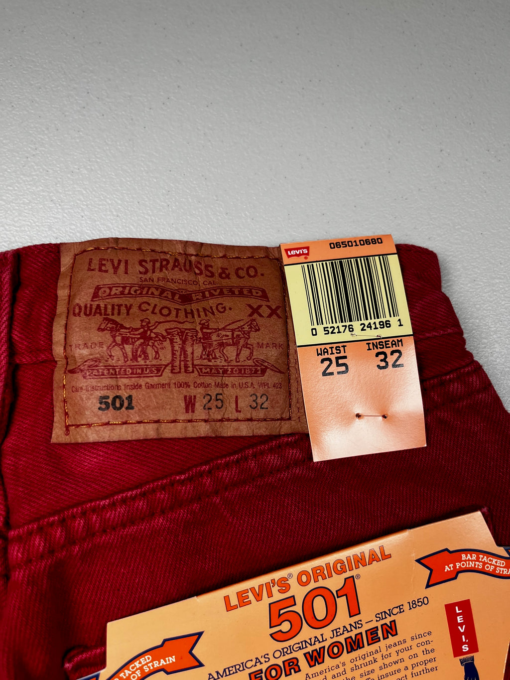 Deadstock Vintage Red Levi's 501 Jeans