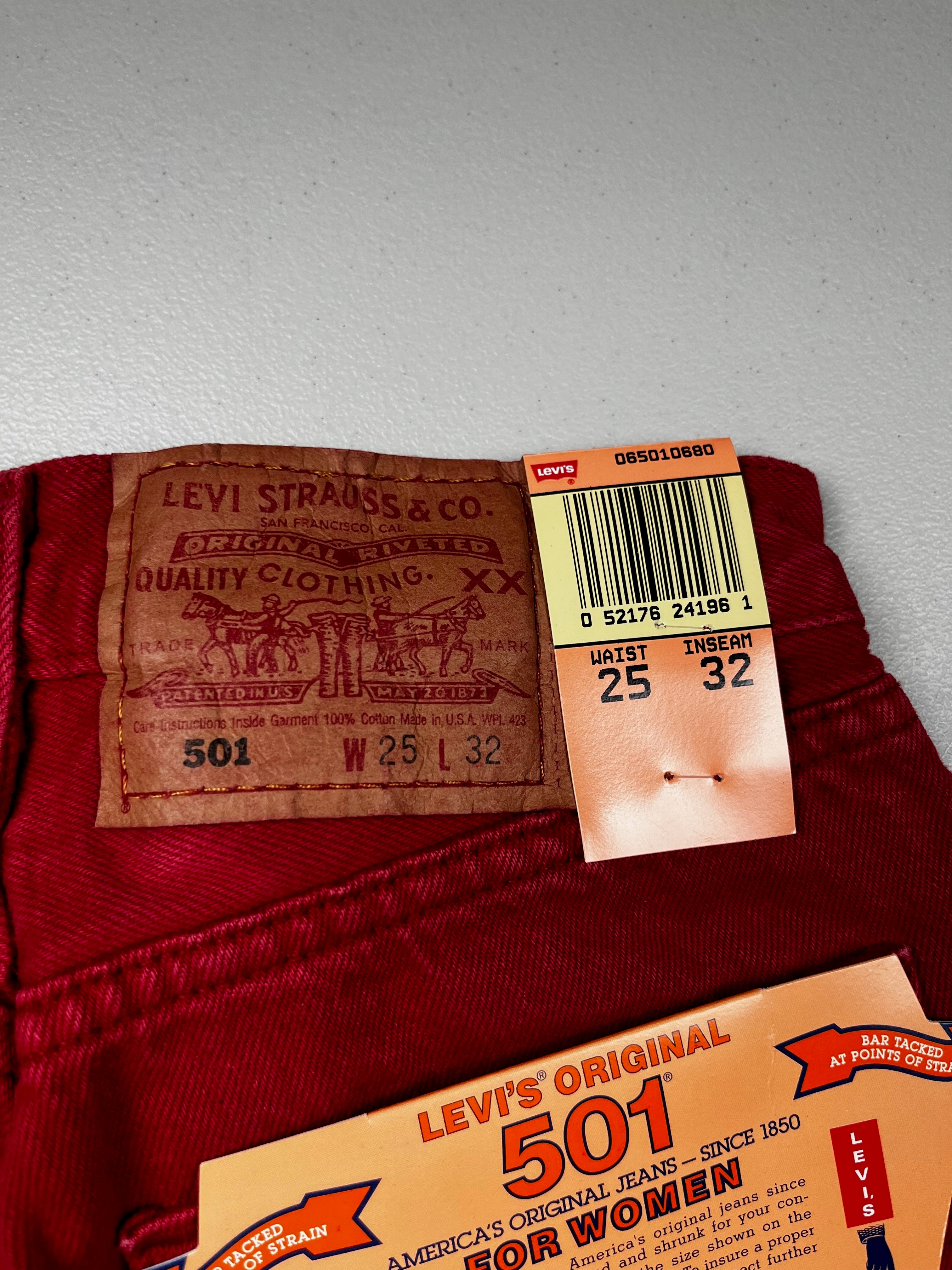 Deadstock Vintage Red Levi's 501 Jeans