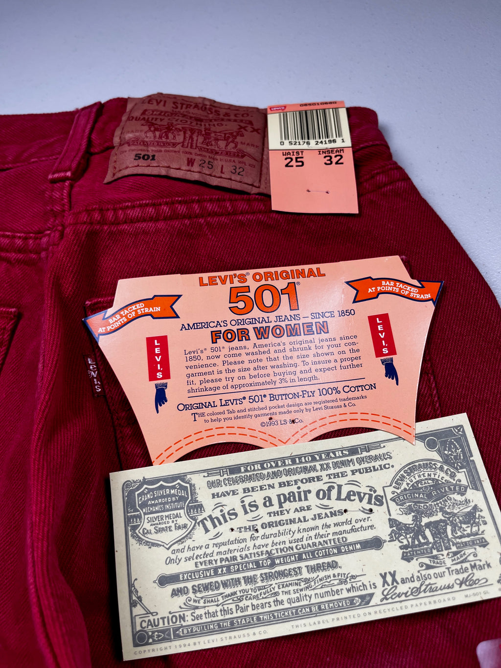 Deadstock Vintage Red Levi's 501 Jeans