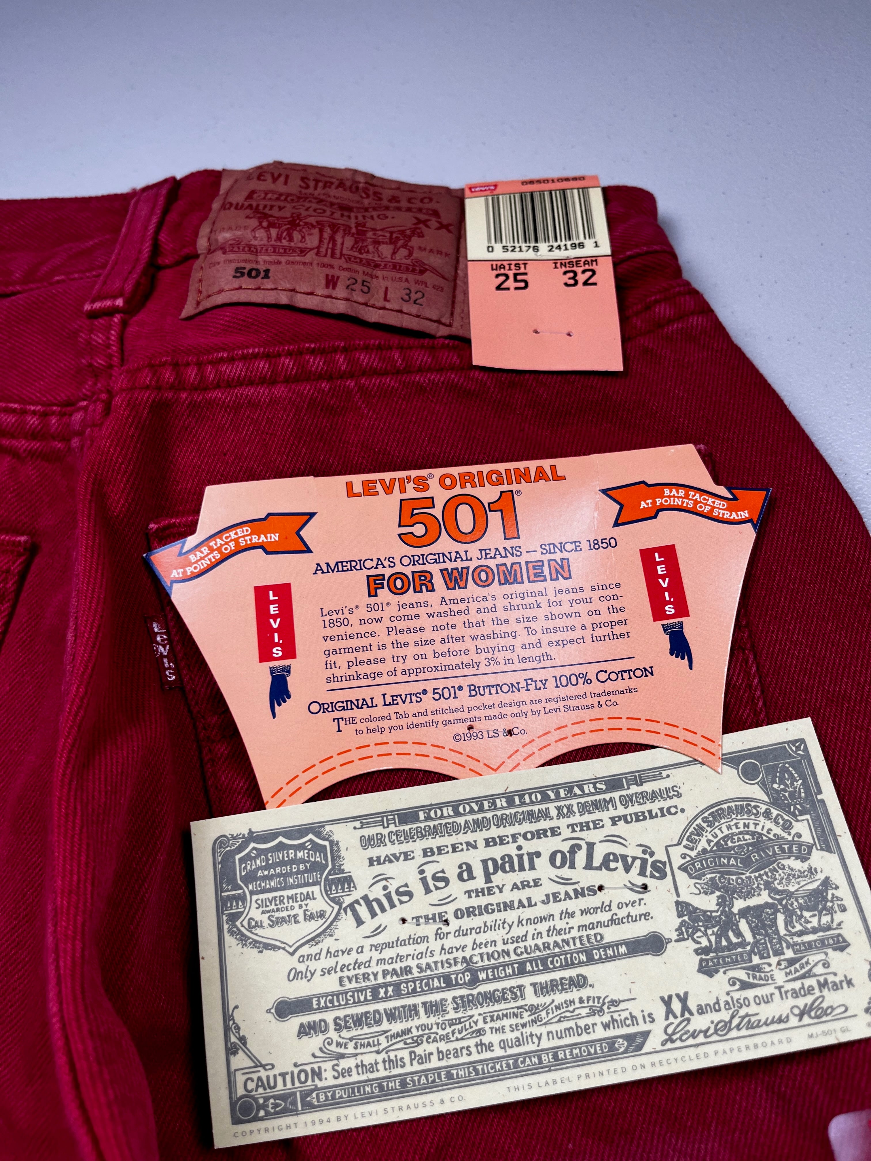 Deadstock Vintage Red Levi's 501 Jeans