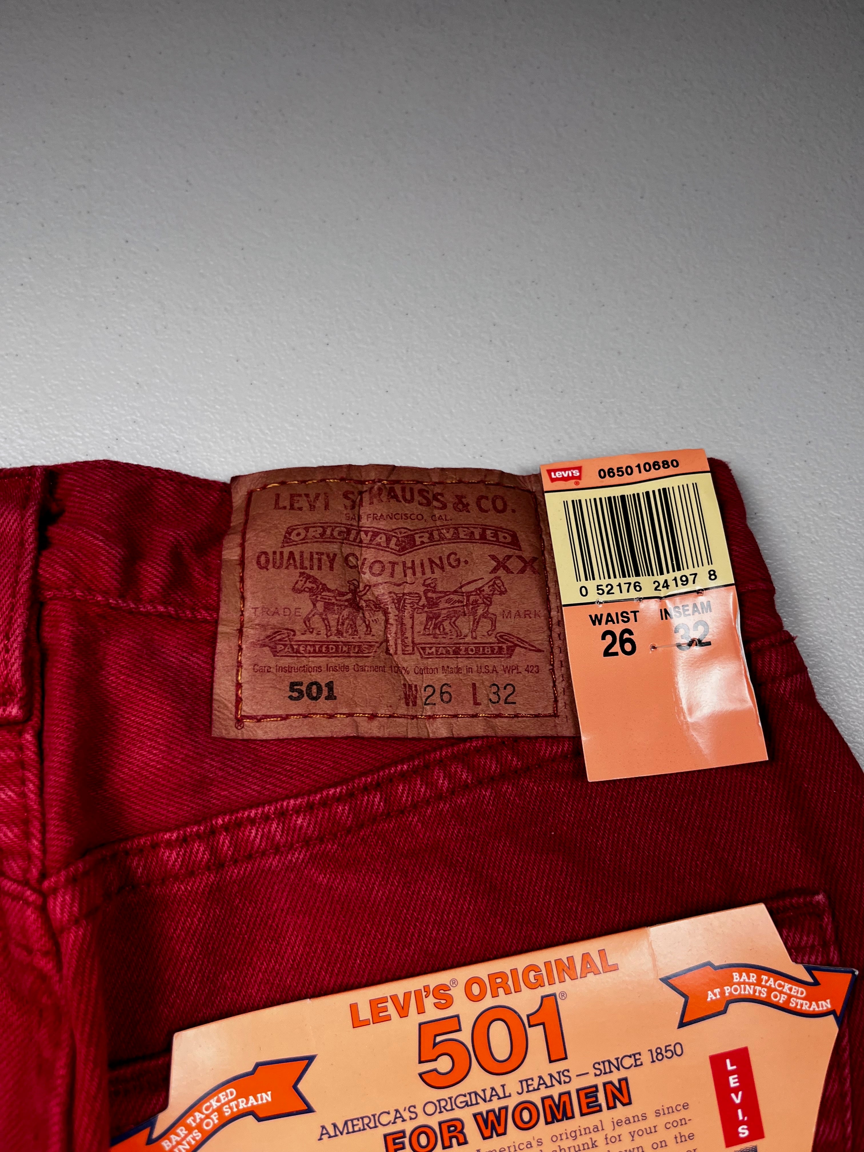 Deadstock Vintage Red Levi's 501 Jeans