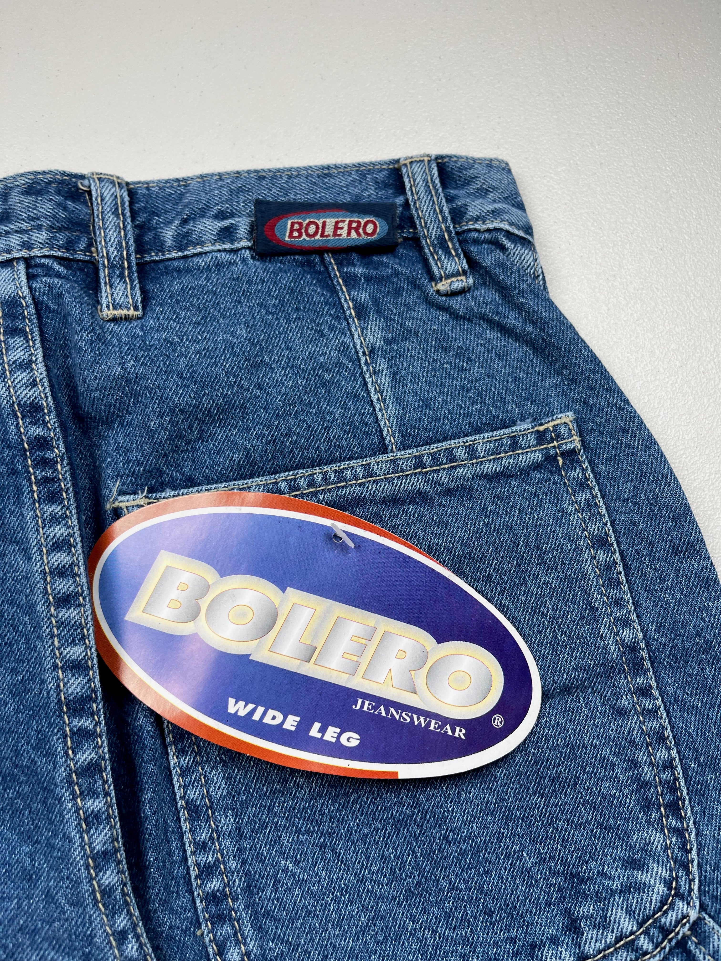 Vintage Bolero Wide Leg Side Stripe Jeans Blue Denim