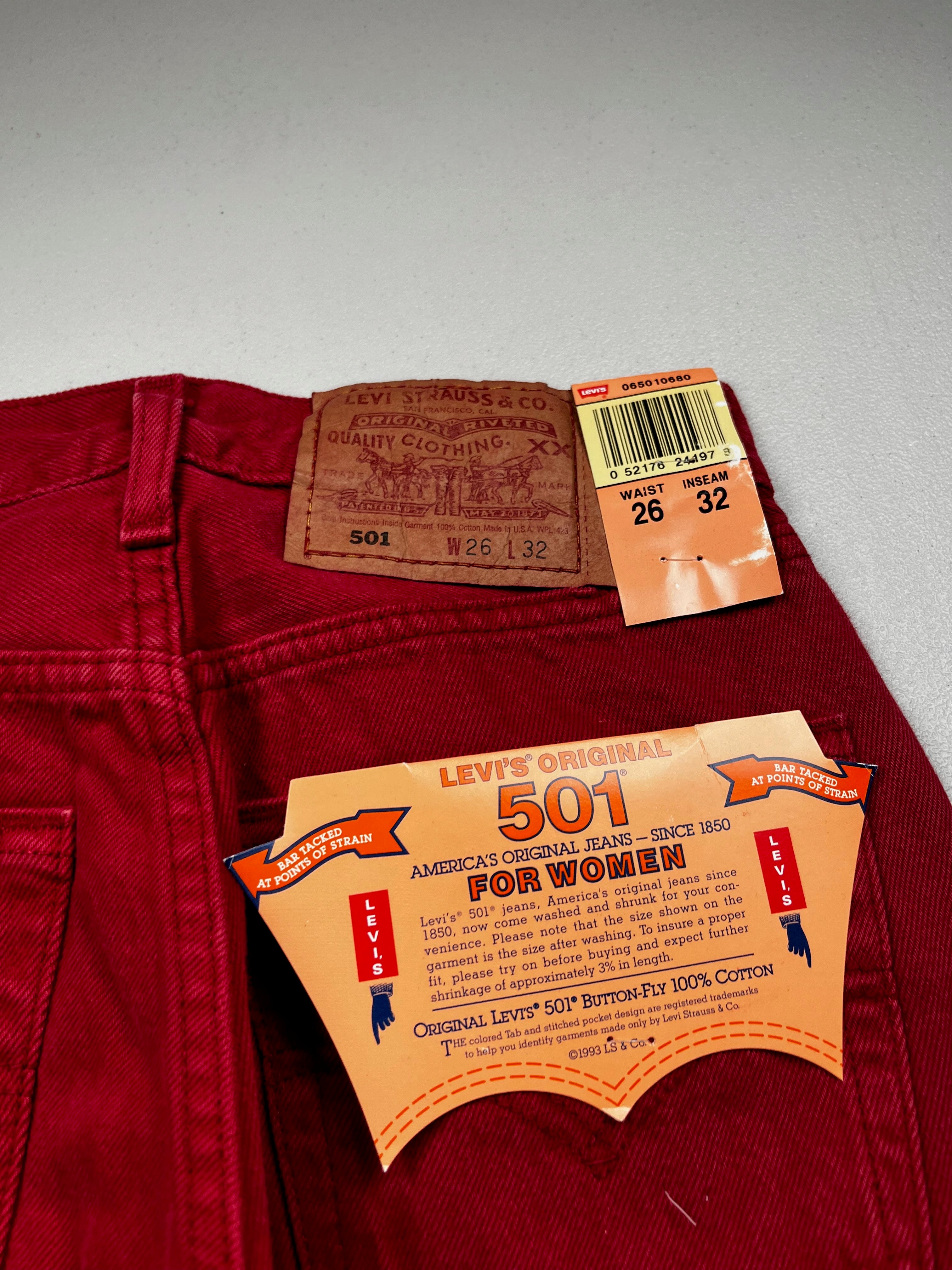 Deadstock Vintage Red Levi's 501 Jeans