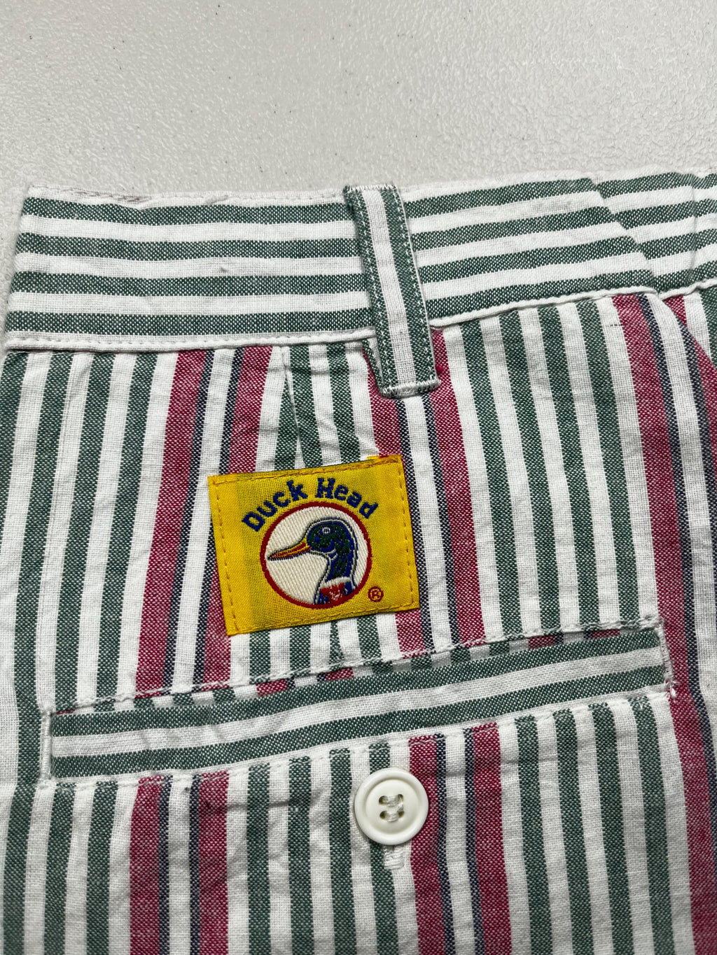 Vintage 90s Duck Head Green and Pink Striped Seersucker Shorts