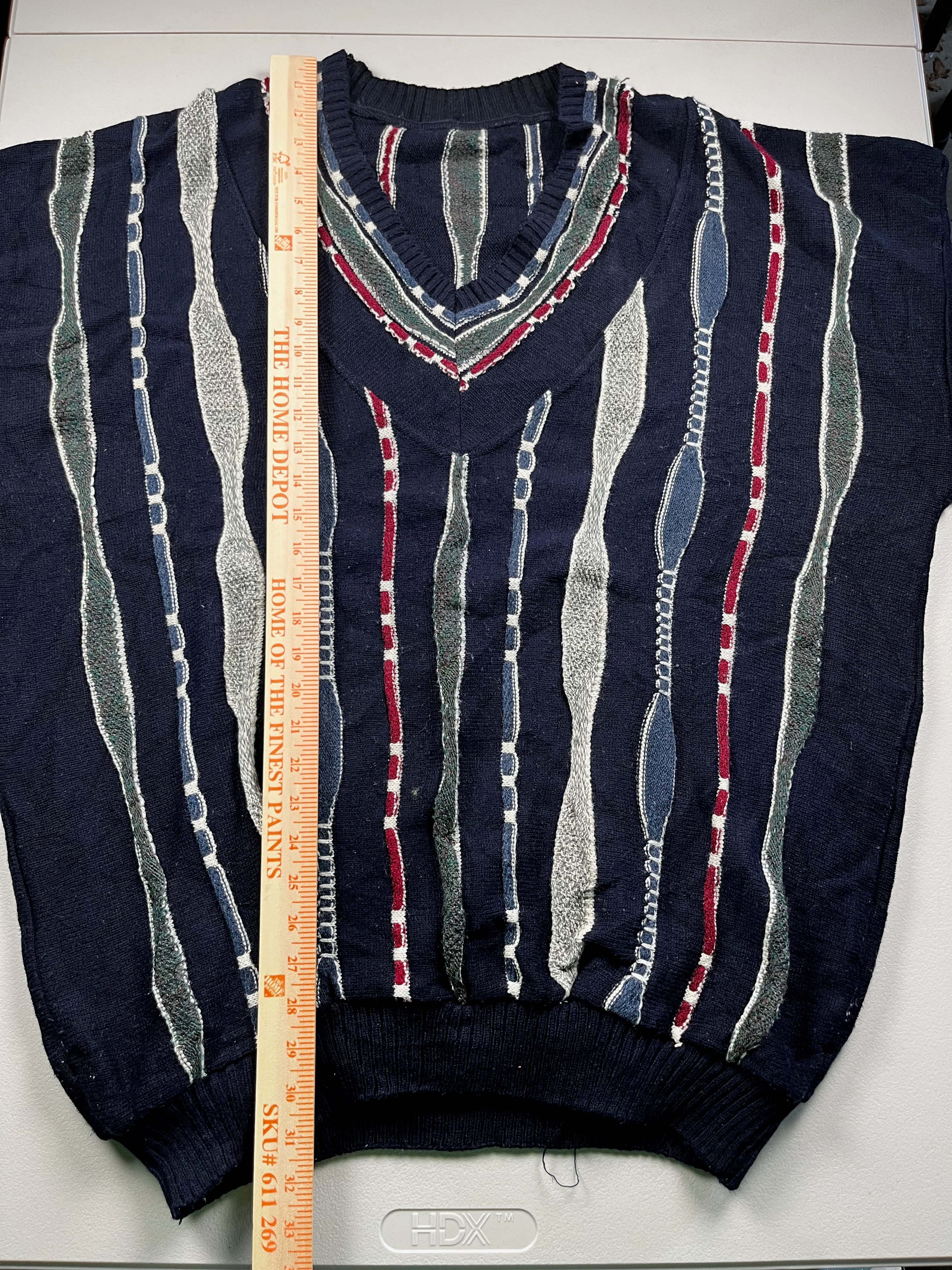Vintage 90s Jumper V-neck Multi-Colored Textured Knit Pattern