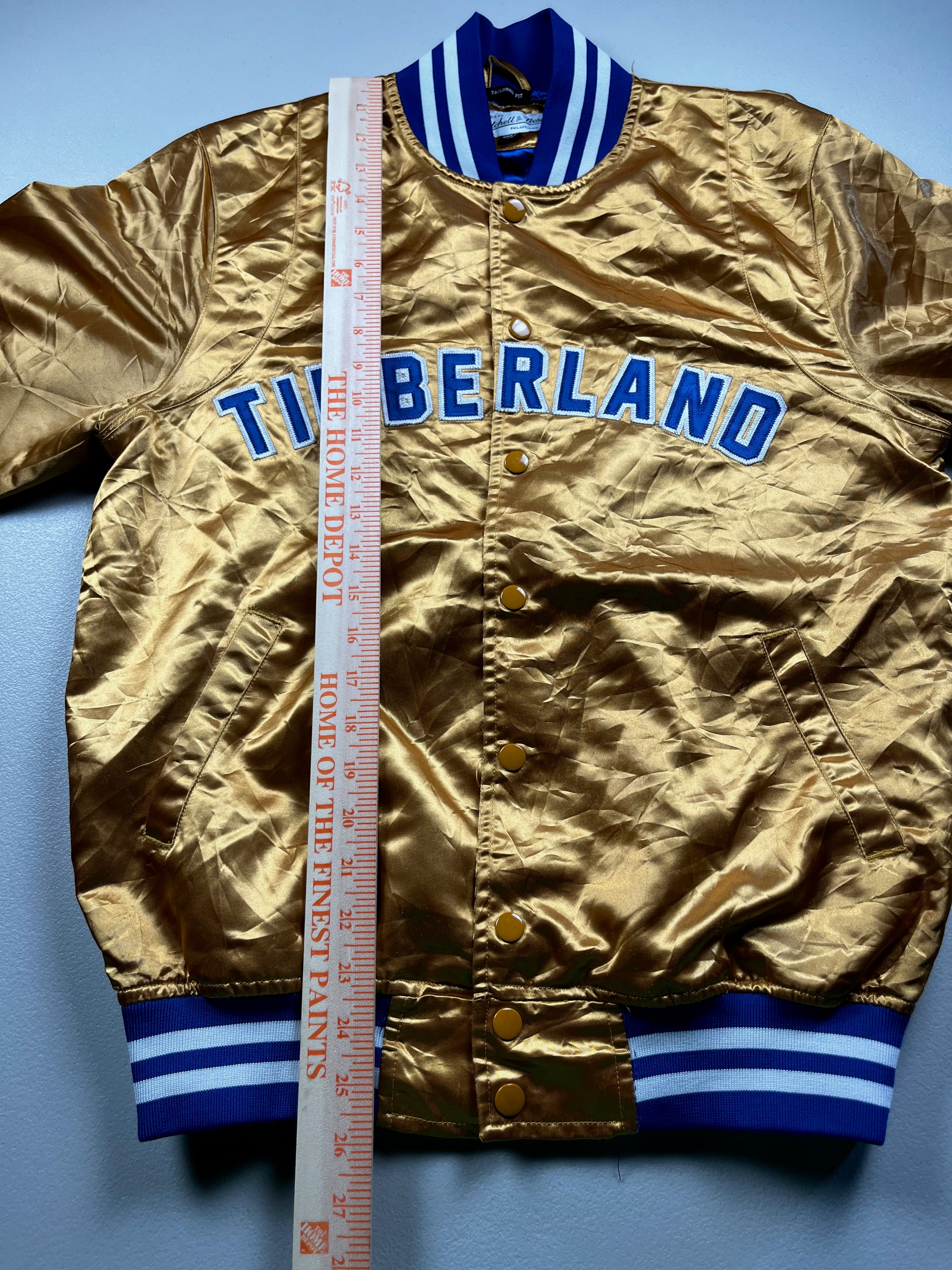Mitchell & Ness x Timberland Gold Satin Varsity-Style Jacket