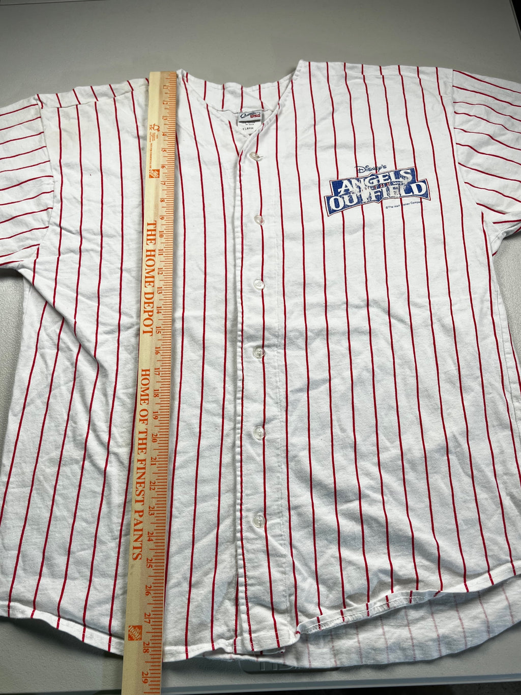 Vintage Disney White & Red Pinstripe Button-Up Jersey