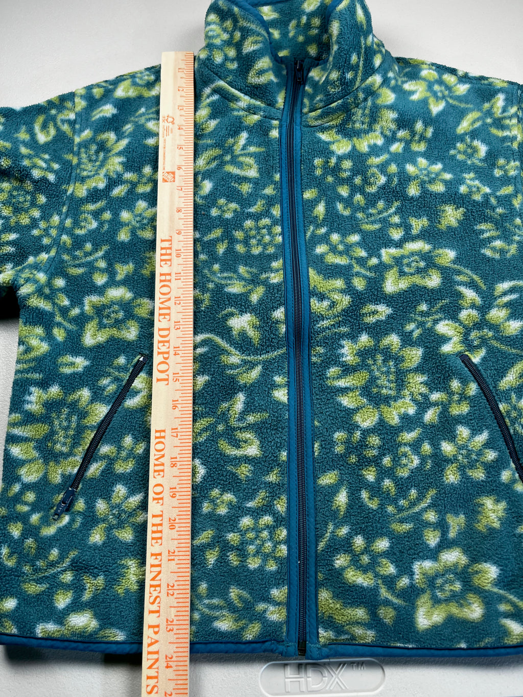 L.L.Bean Blue-Green Floral Print Fleece Zip-Up Jacket