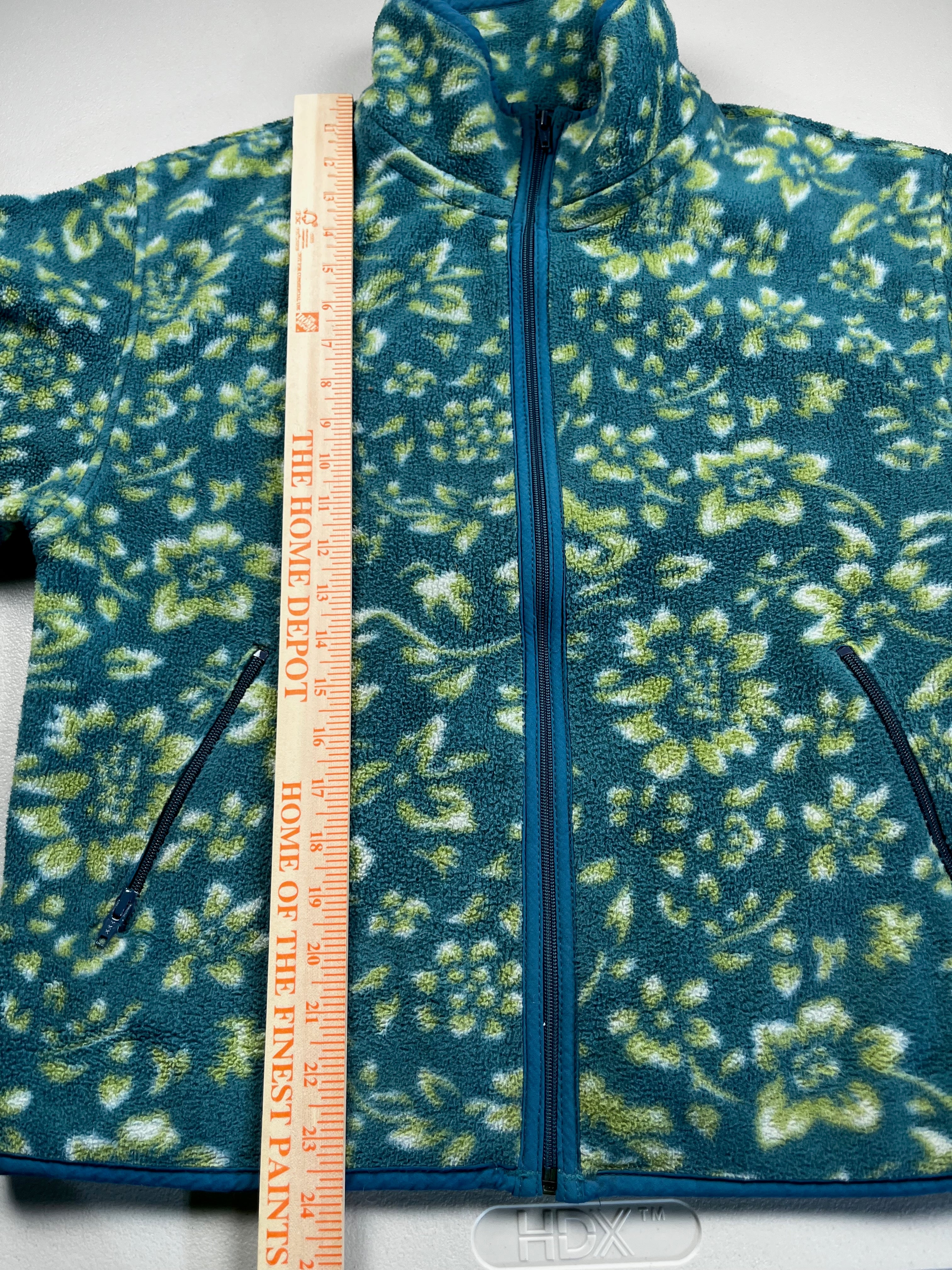 L.L.Bean Blue-Green Floral Print Fleece Zip-Up Jacket