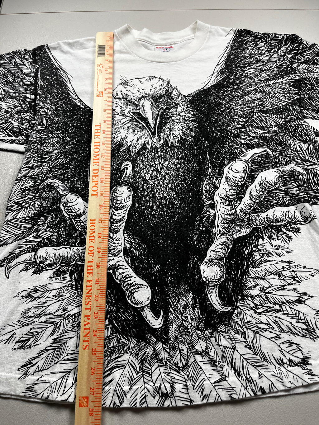 Vintage 1991 R. Peck Eagle Art All-Over Print Shirt