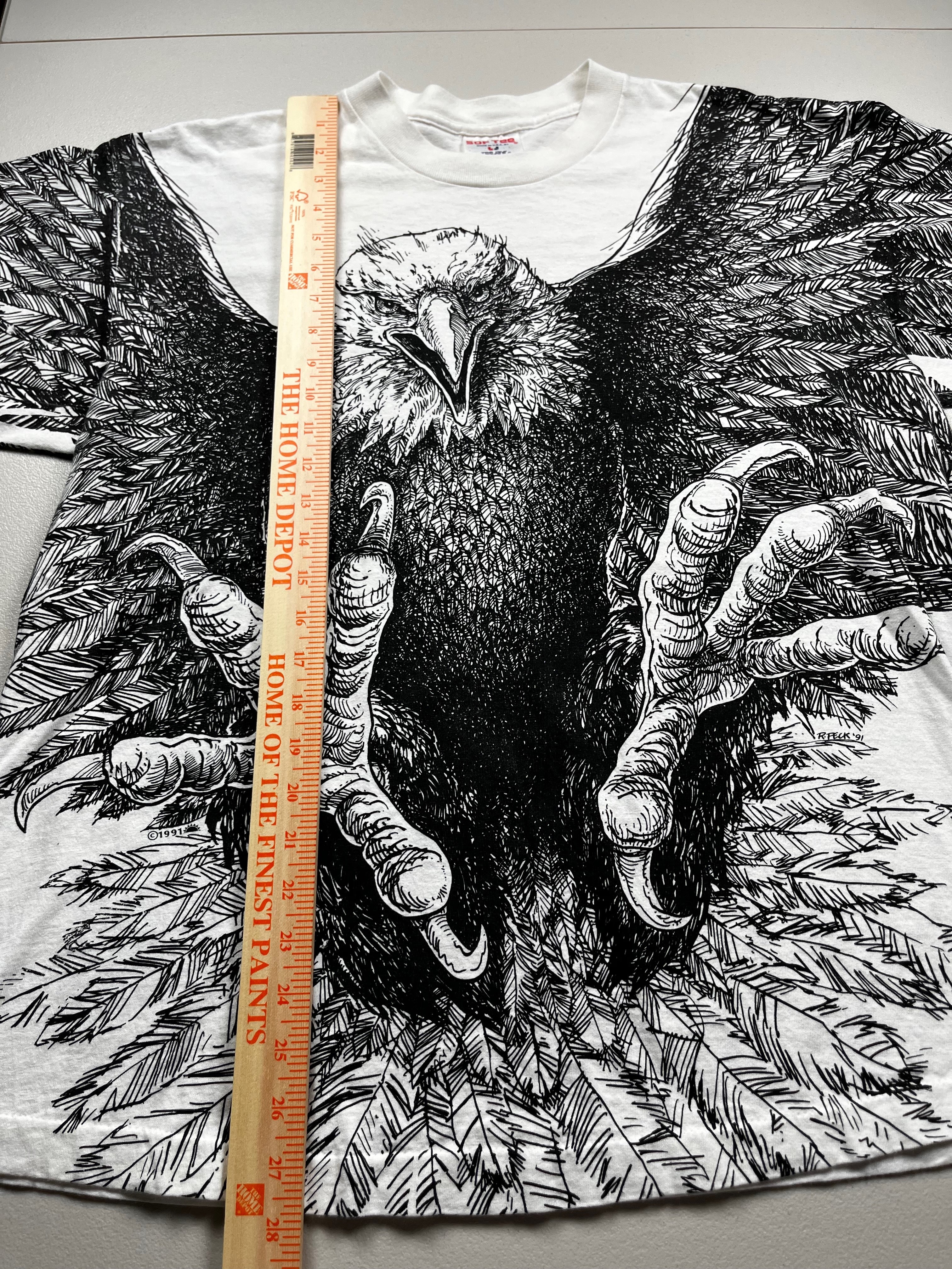 Vintage 1991 R. Peck Eagle Art All-Over Print Shirt